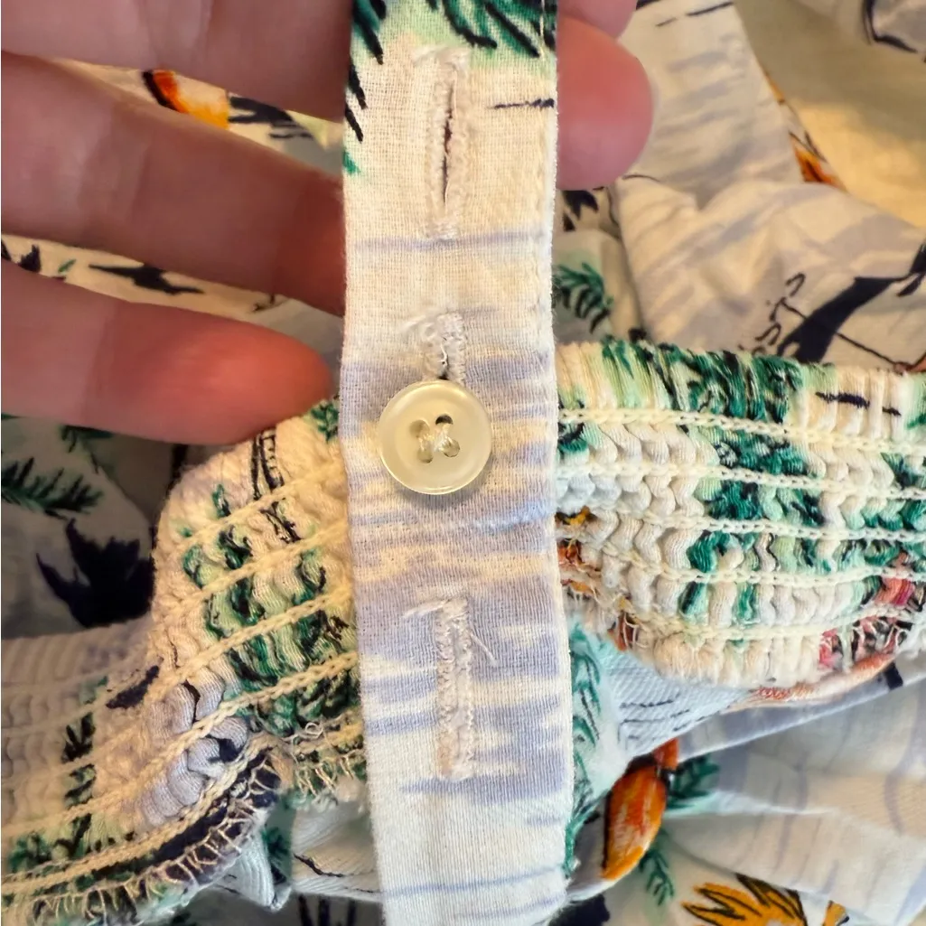 Old Navy Linen Blend Ruffle Tropical Tank Top Women’s XL Birds Flamingos Flowy - Image 7