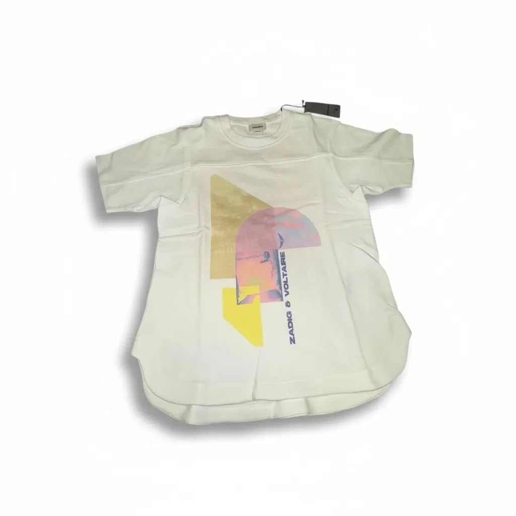 ZADIG & VOLTAIRE White Graphic Tee T Shirt Bow Moi Teddy‎ Palmier Print Size M - Image 2