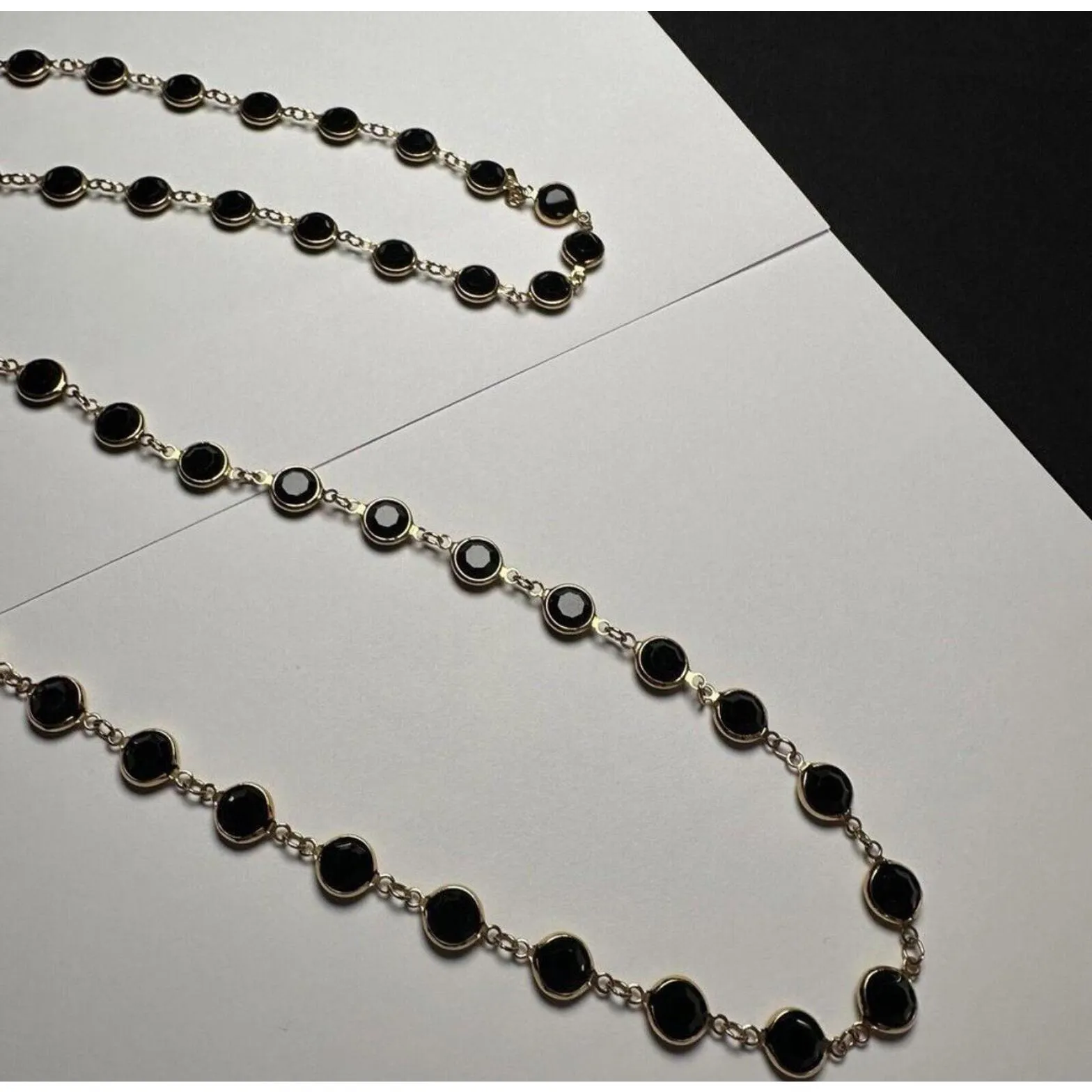 Swarovski (Swan Signed) Black Faceted Crystal Gold Tone Necklace 36 Inch - Image 2