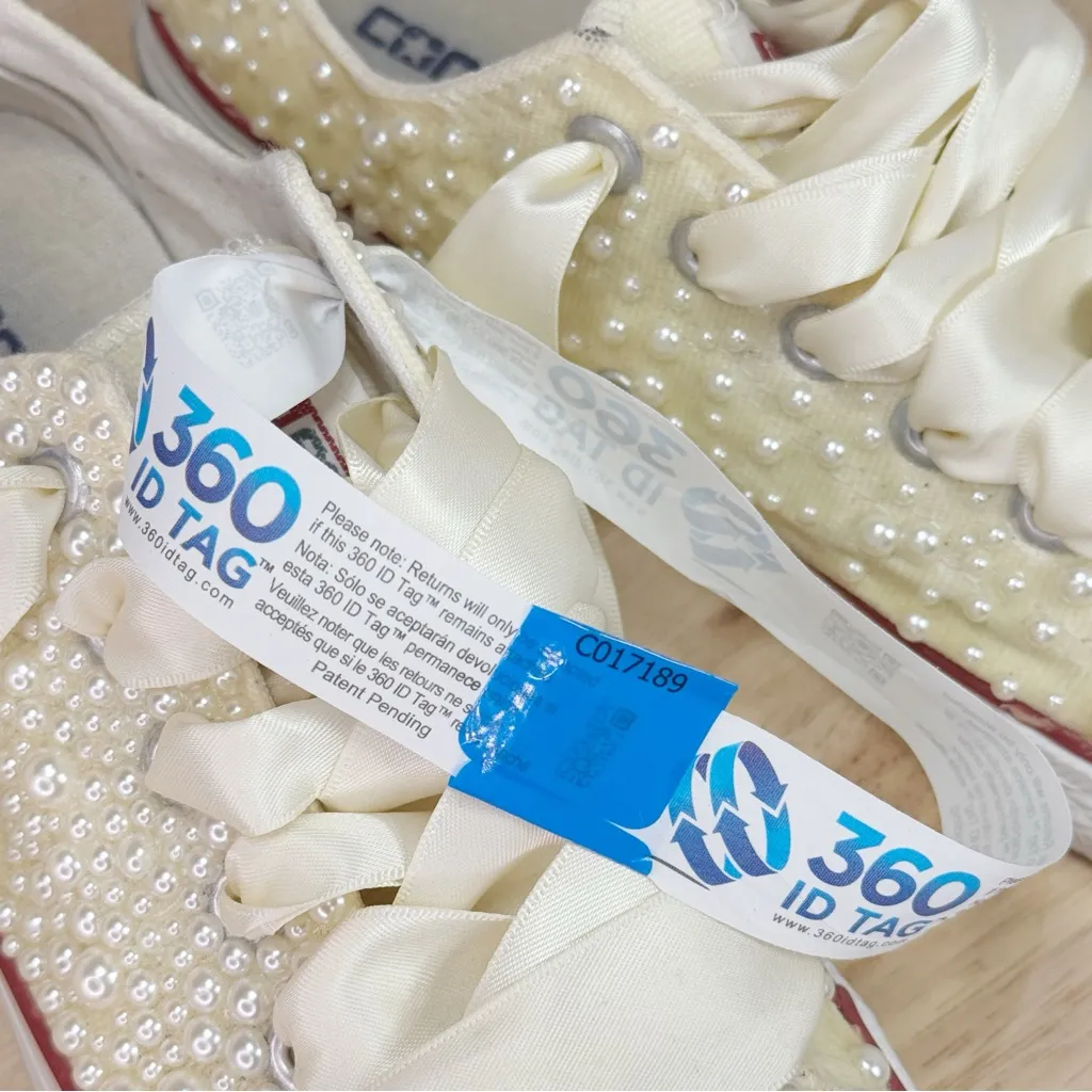 Converse Chuck Taylor Pearls Rhinestone Low Top Sneakers Ivory 7.5 Wedding Bride - Image 11