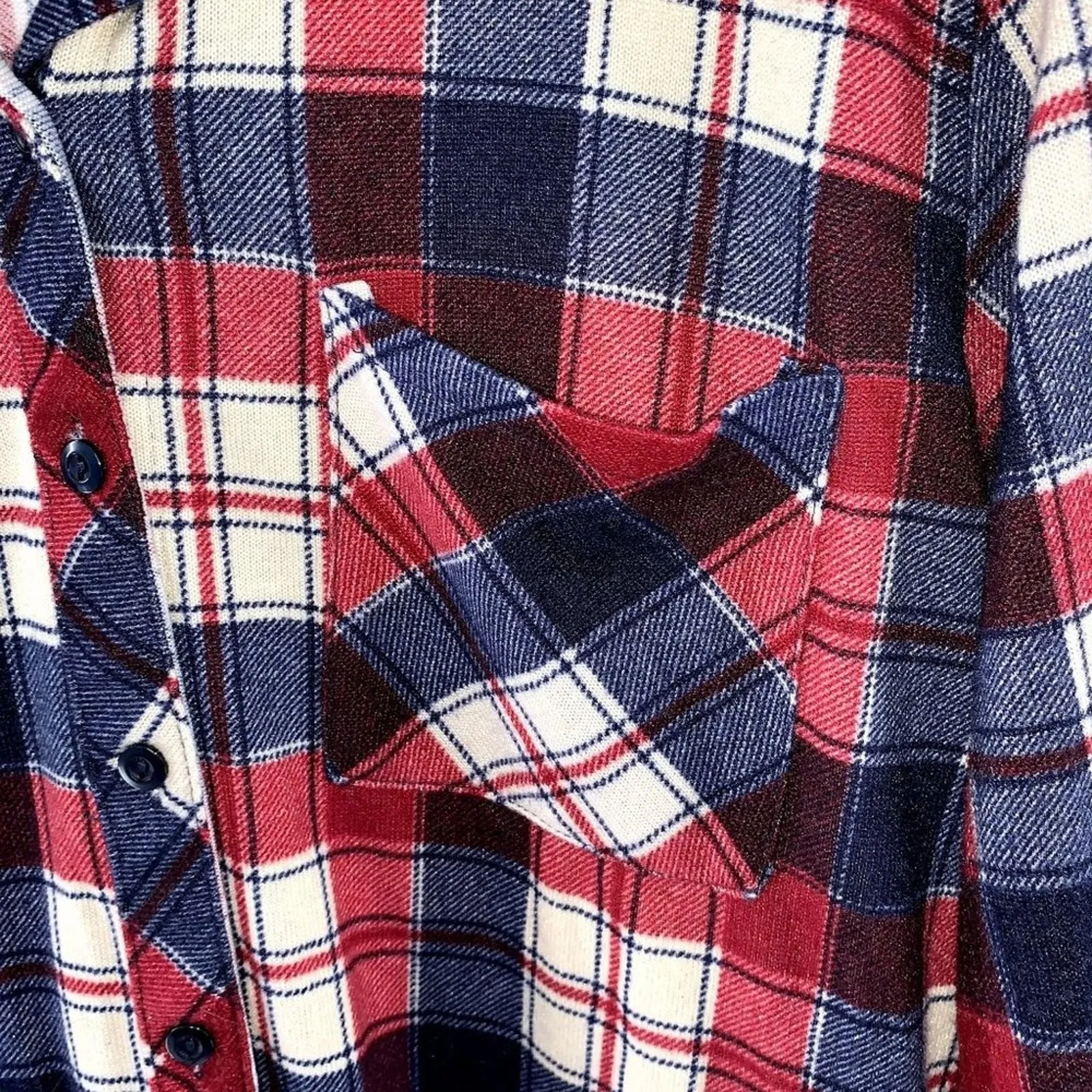 Rue 21 Plaid Flannel Button Down Shirt Size XL Red Blue Cream Long Sleeve Pocket - Image 3