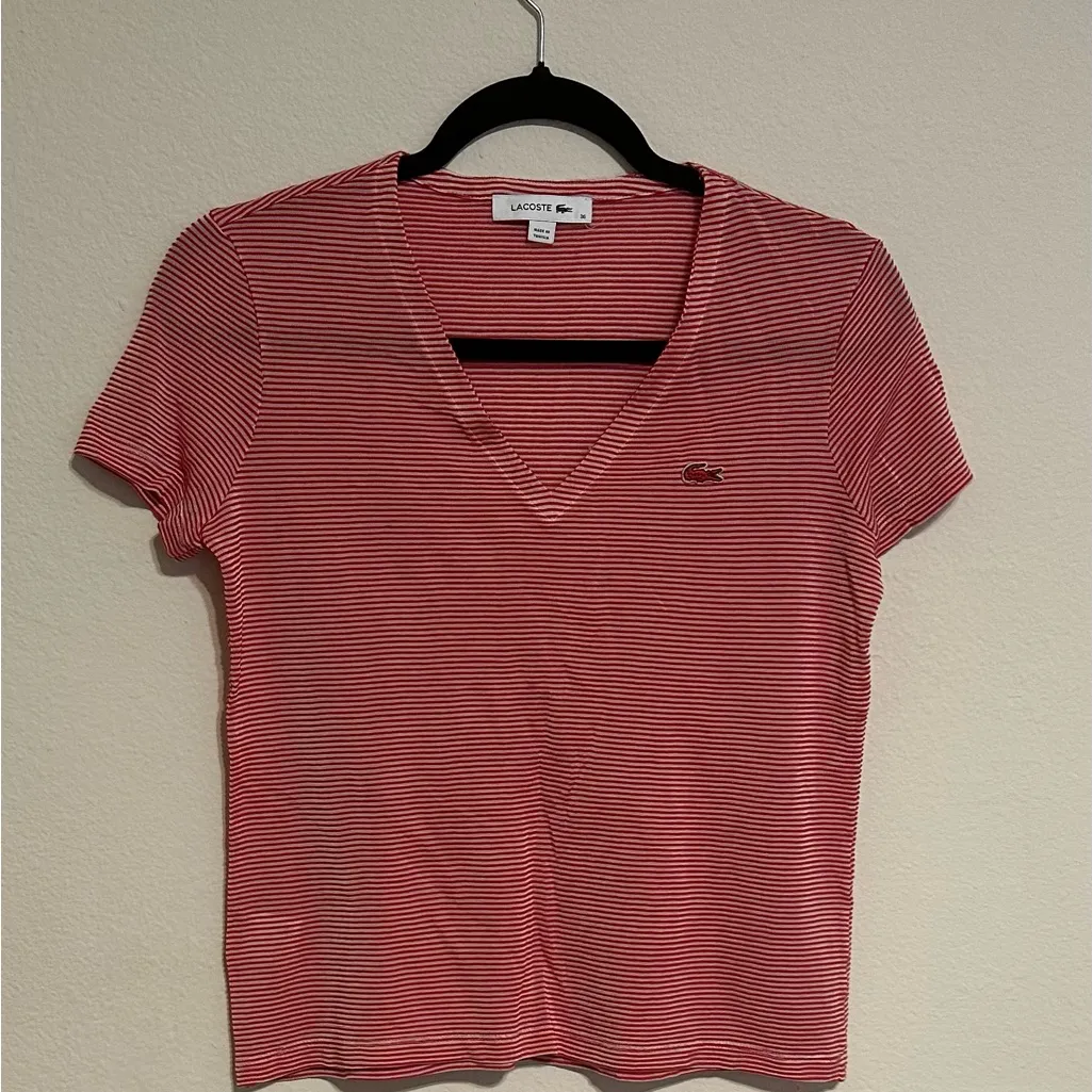 Lacoste Women's Striped V-Neck Tee - Image 4