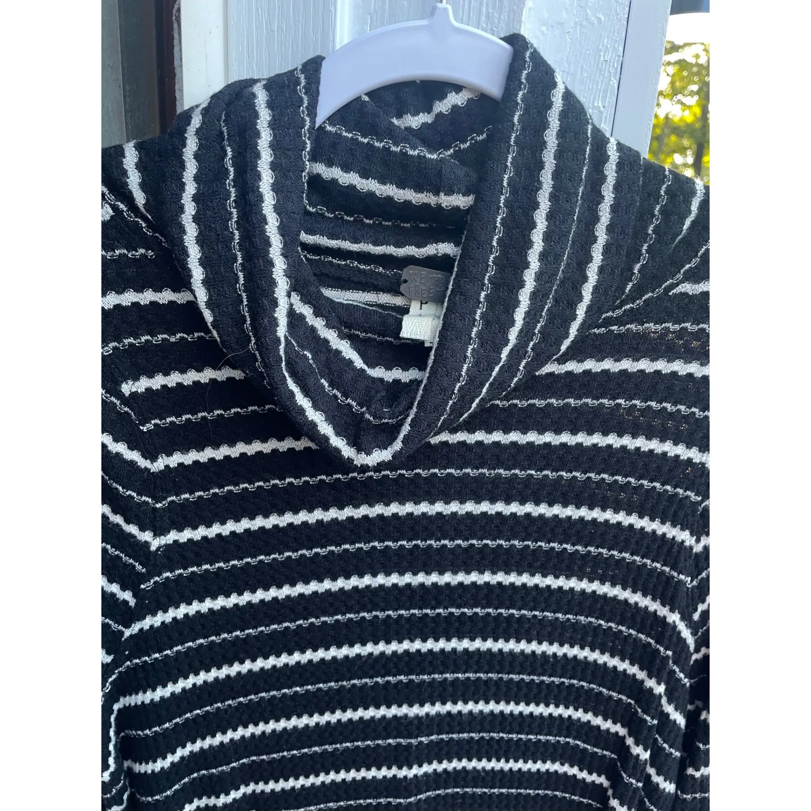 We The Free by Free People‎ Black Drippy Thermal Striped Jersey Top small - Image 6