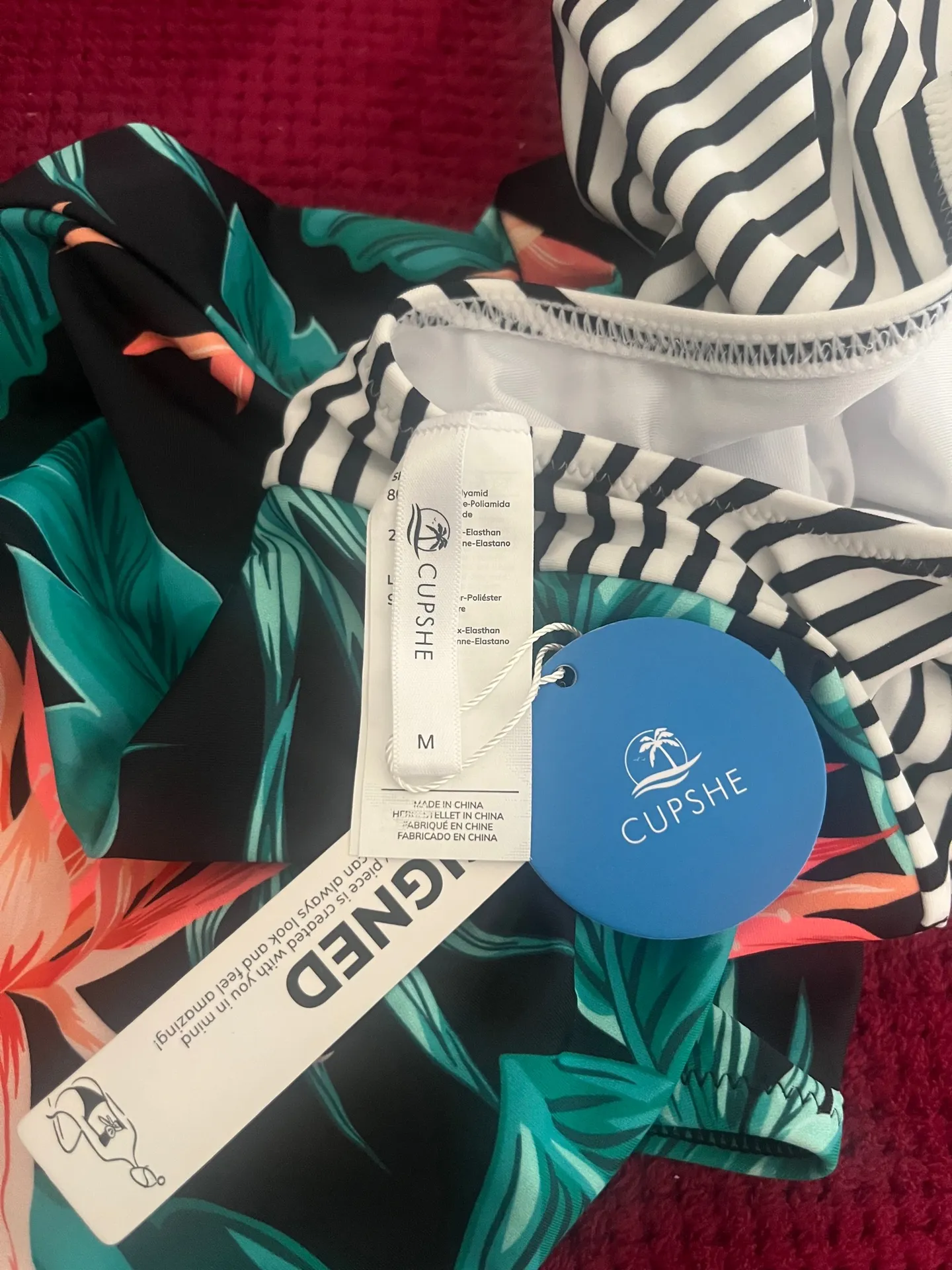 Cupshe Women's Black Striped Leafy One Piece - Image 7