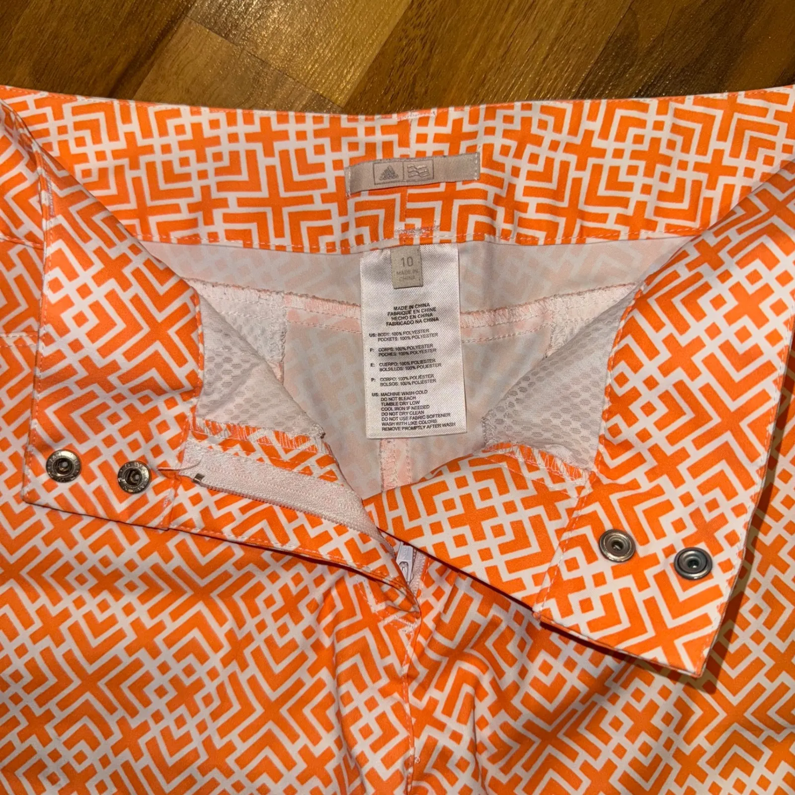Adidas Golf‎ Shorts Womens Size 10 Orange White Geometric Print Athletic sport - Image 3