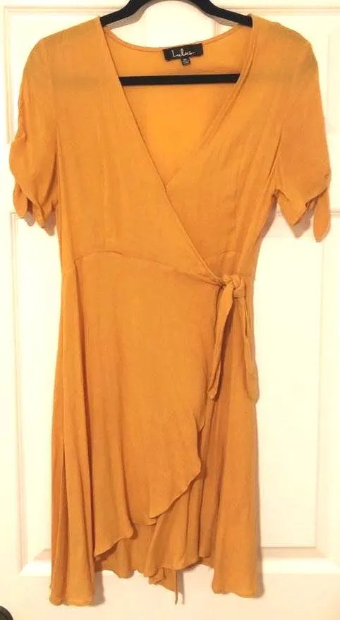 Lulus Yellow Wrap Dress - Image 3