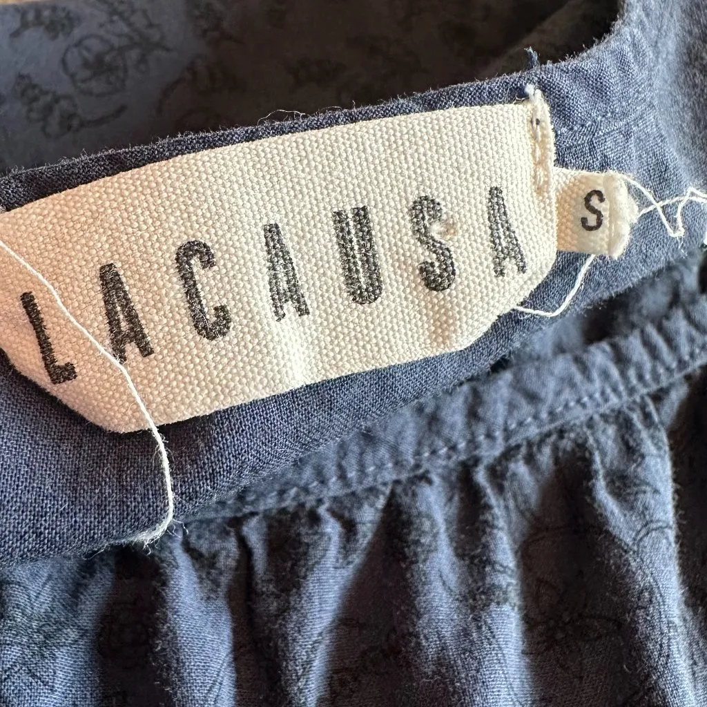 Lacusa Savannah Shift Dress Flowy Bohemian Midi Long Sleeve Navy Size Small Blue - Image 12