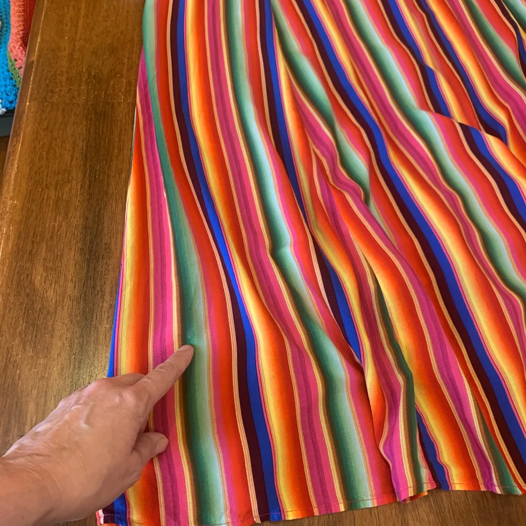 Philosophy Dress 14 Vibrant Rainbow Striped Maxi Button up 3/4 Sleeves Highwaist - Image 13