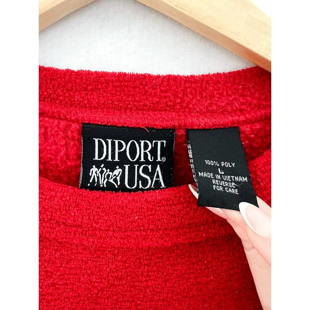 Vintage 90s Breckenridge Red Terry Cloth Embroidered Sweater Large Colorado - Image 2