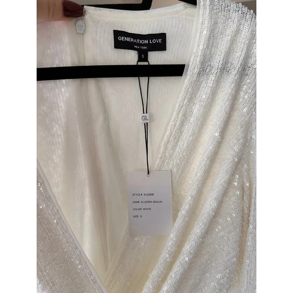 NWT Generation Love Allegra Sequined Faux Wrap Jumpsuit White Small - Image 6