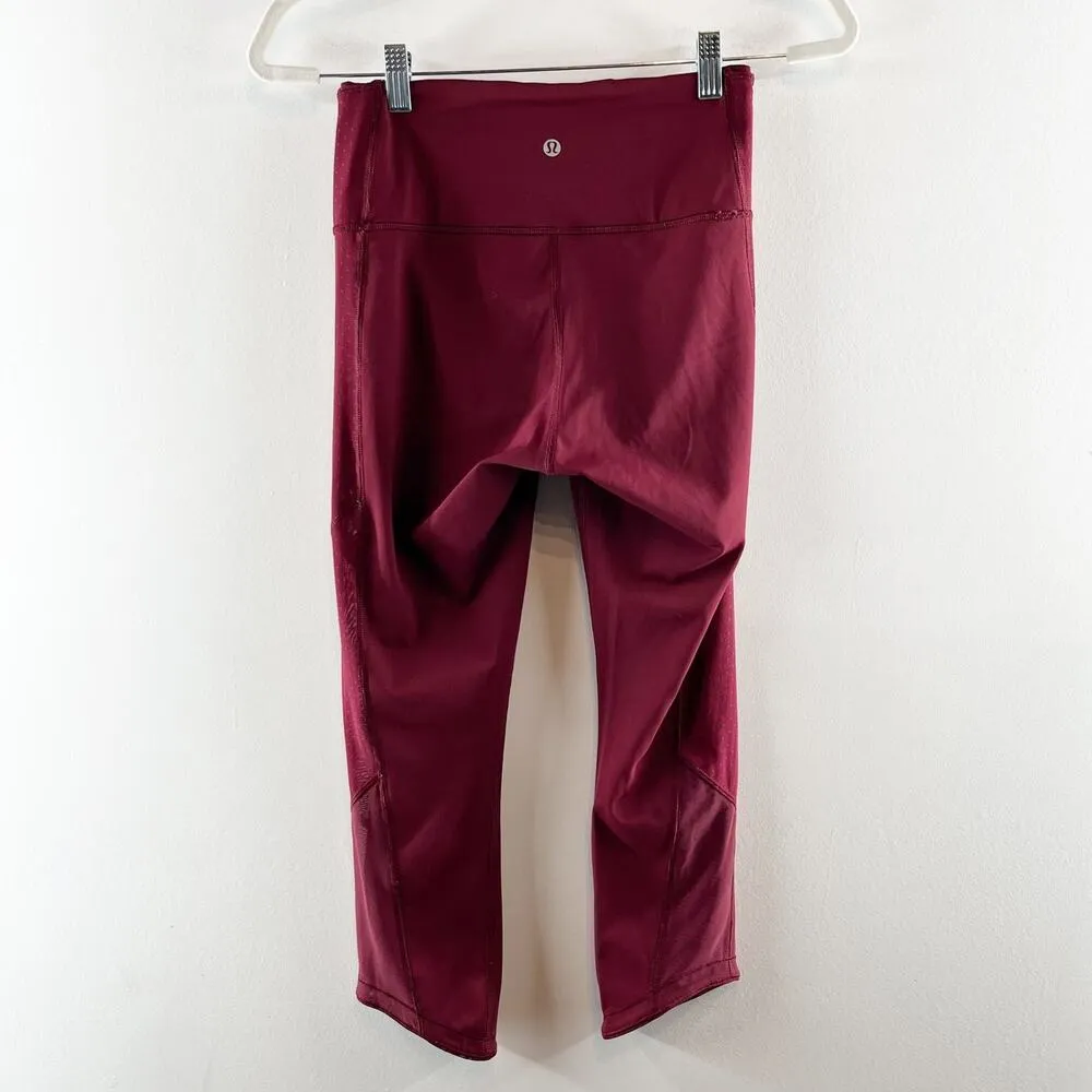 Lululemon Wunder Under Body Con Crop Leggings Deep Rouge Burgundy Red 6 - Image 8