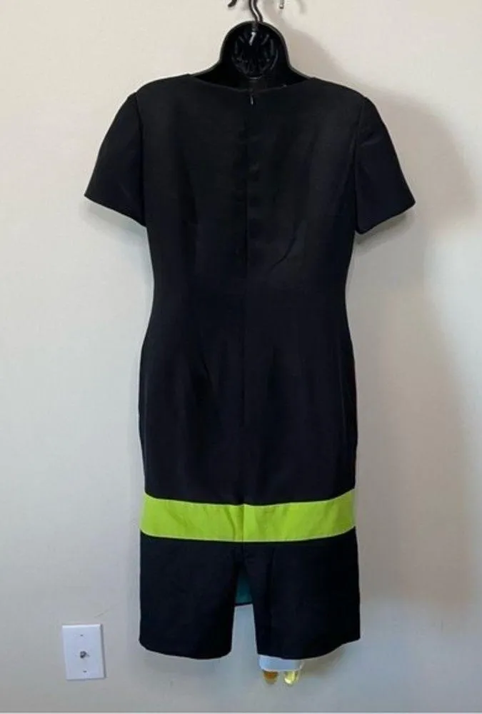 Shomi 100% Silk 80s Art Color Block Black Dress Size 4 Petite - Image 3