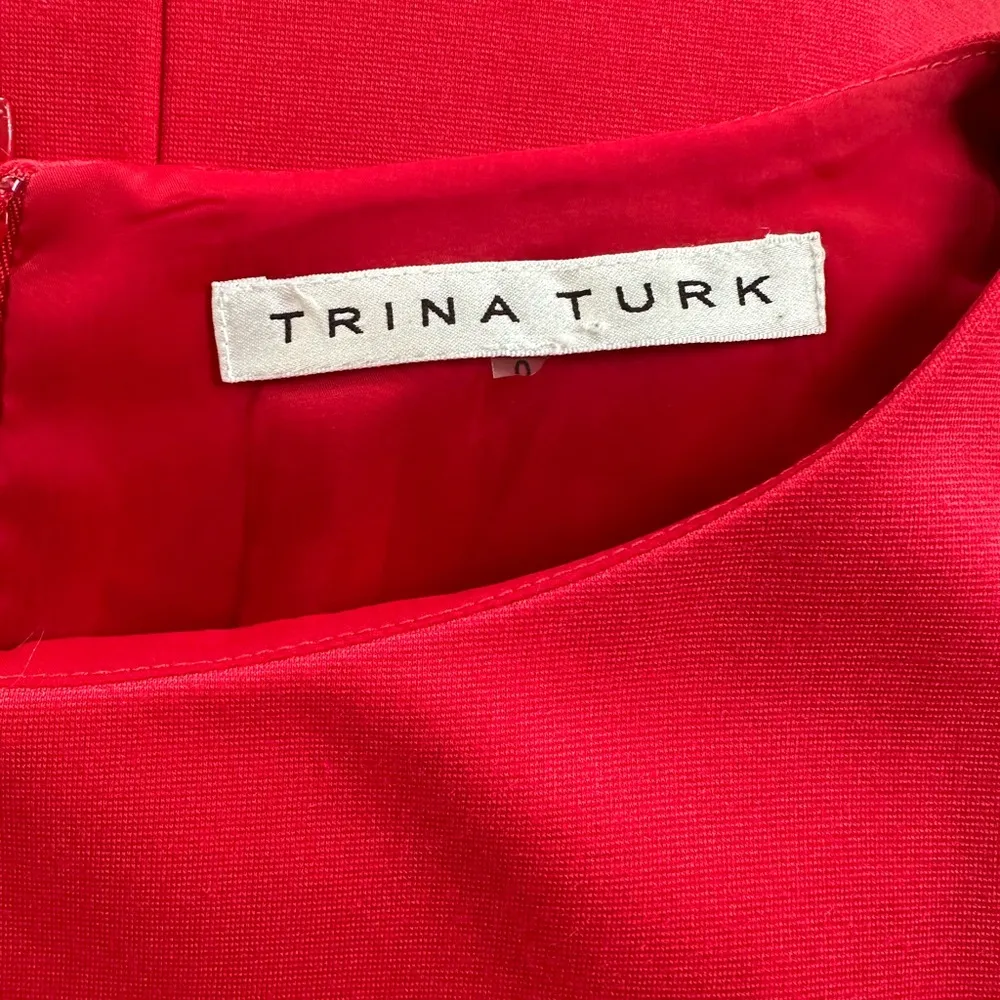 Trina Turk Tomato Red Button Flap Dress Short Sleeve Office Spring Career Prep - Image 3