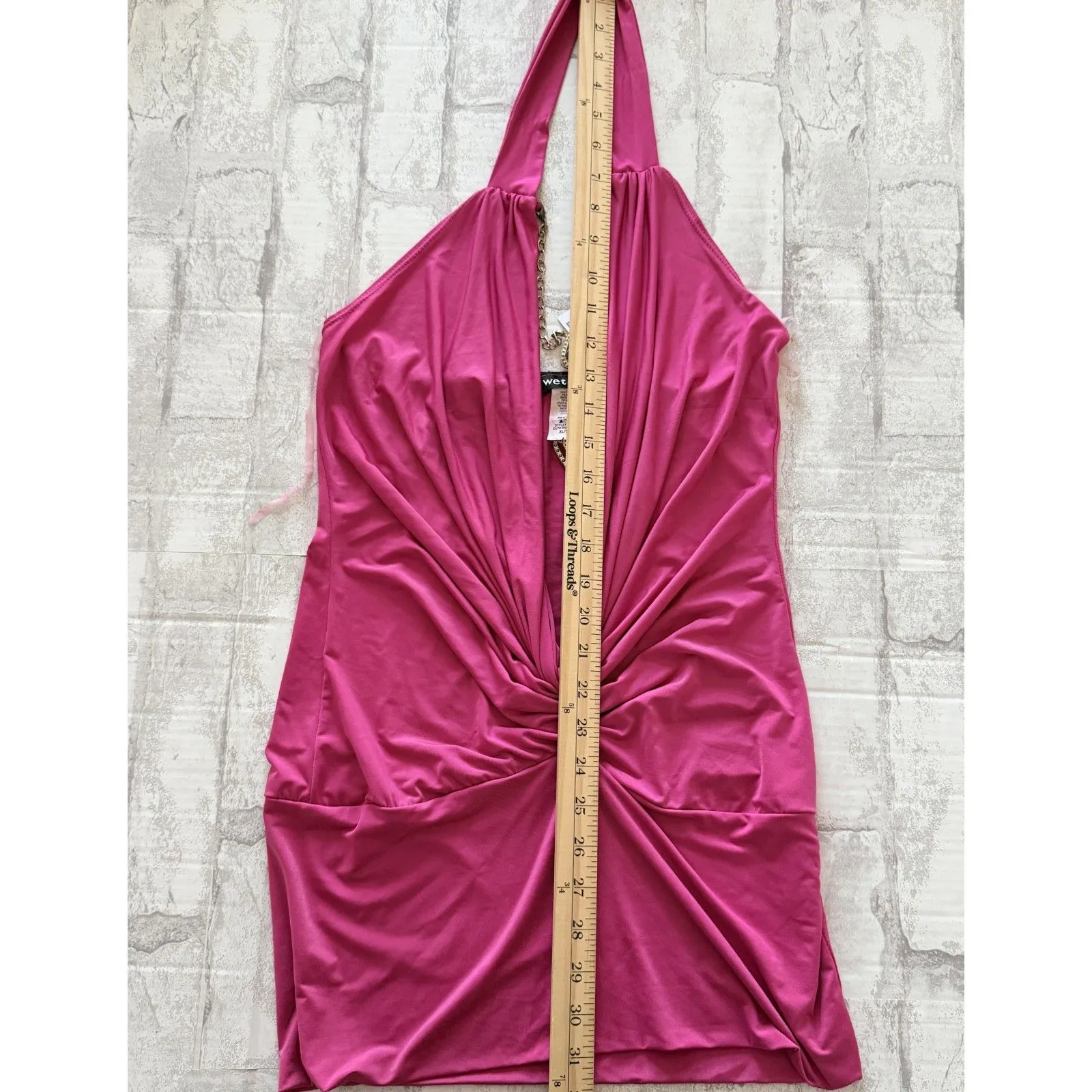 NOS Wet Seal Y2K VTG Pink Plunge Cowl Ruched Glam Clubwear Party Halter Top XL - Image 7