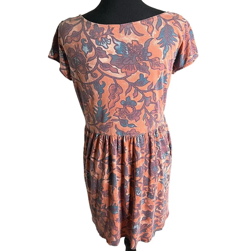 Peruvian Connection Floral Batik Babydoll Mini Dress Small Women’s Brown - Image 3