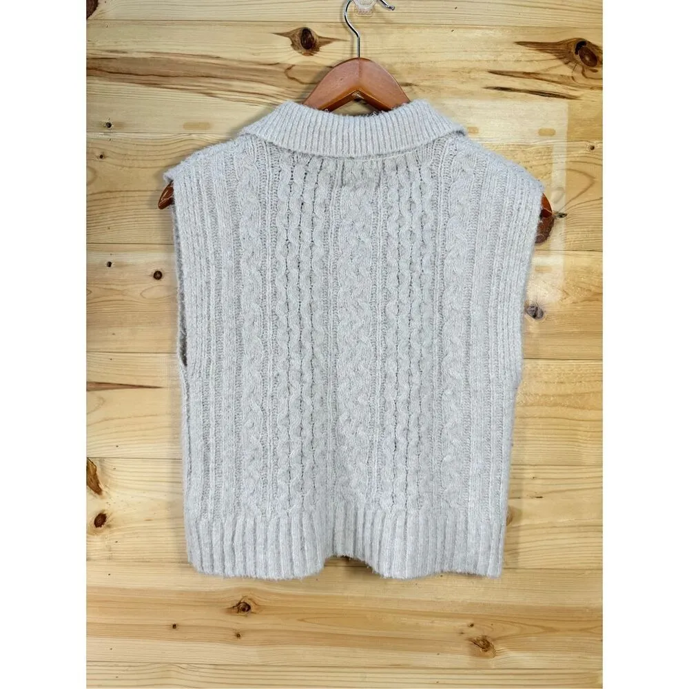 Pink Rose Women's Size Medium Beige Cable Knit Sweater Vest V-Neck Sleeveless - Image 6