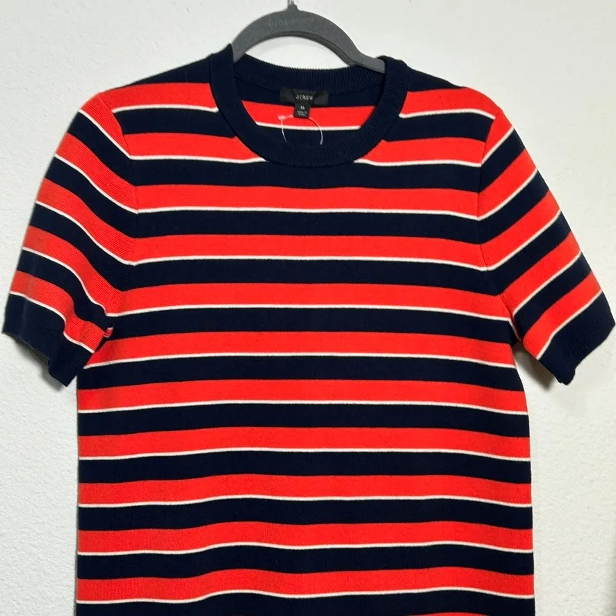 NEW J. Crew Short-Sleeve Striped Sweater Knit Dress Red Blue Wool Md Academia - Image 9