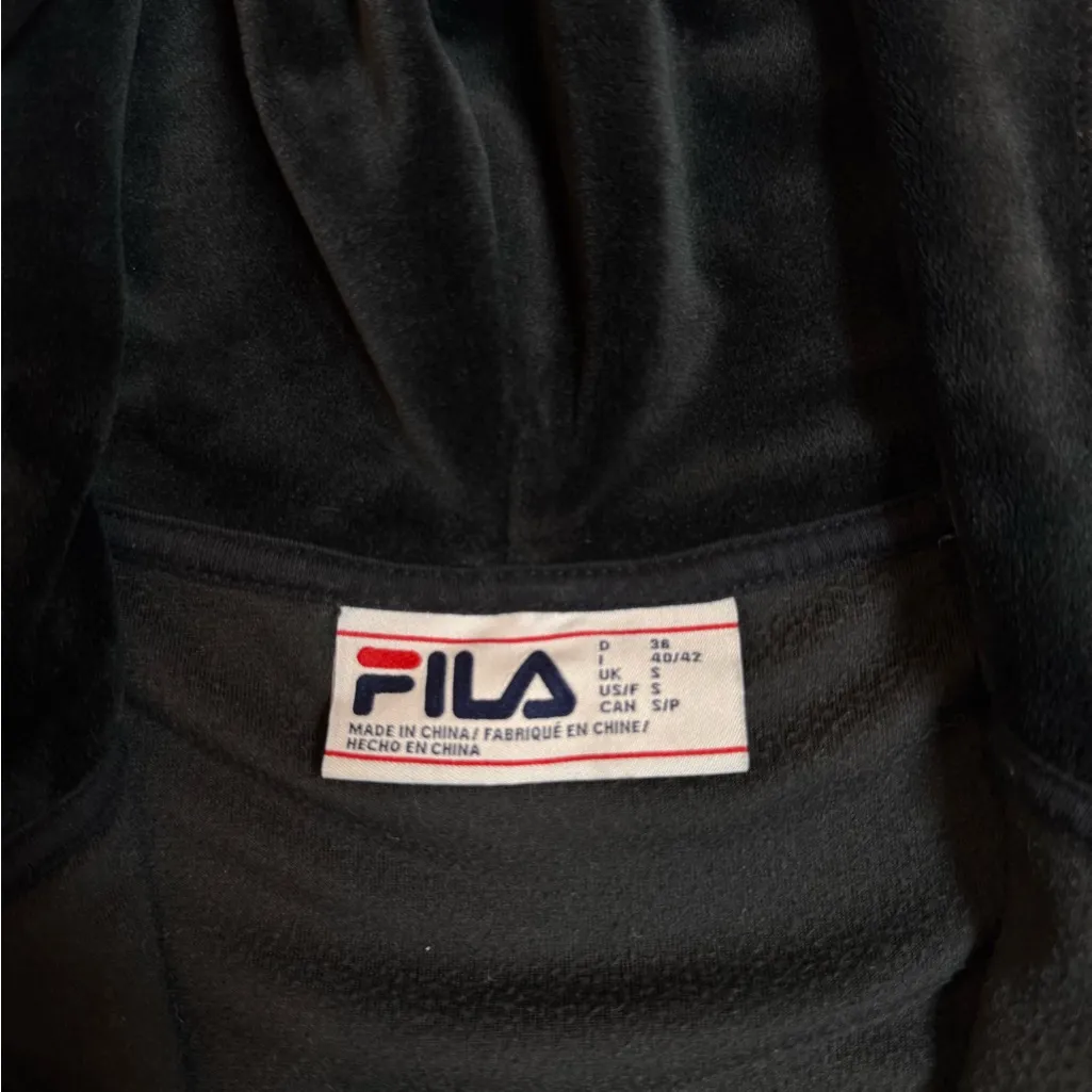 FILA Black Velour Half Zip Hoodie Women’s Small Y2K Athleisure Cropped - Image 10