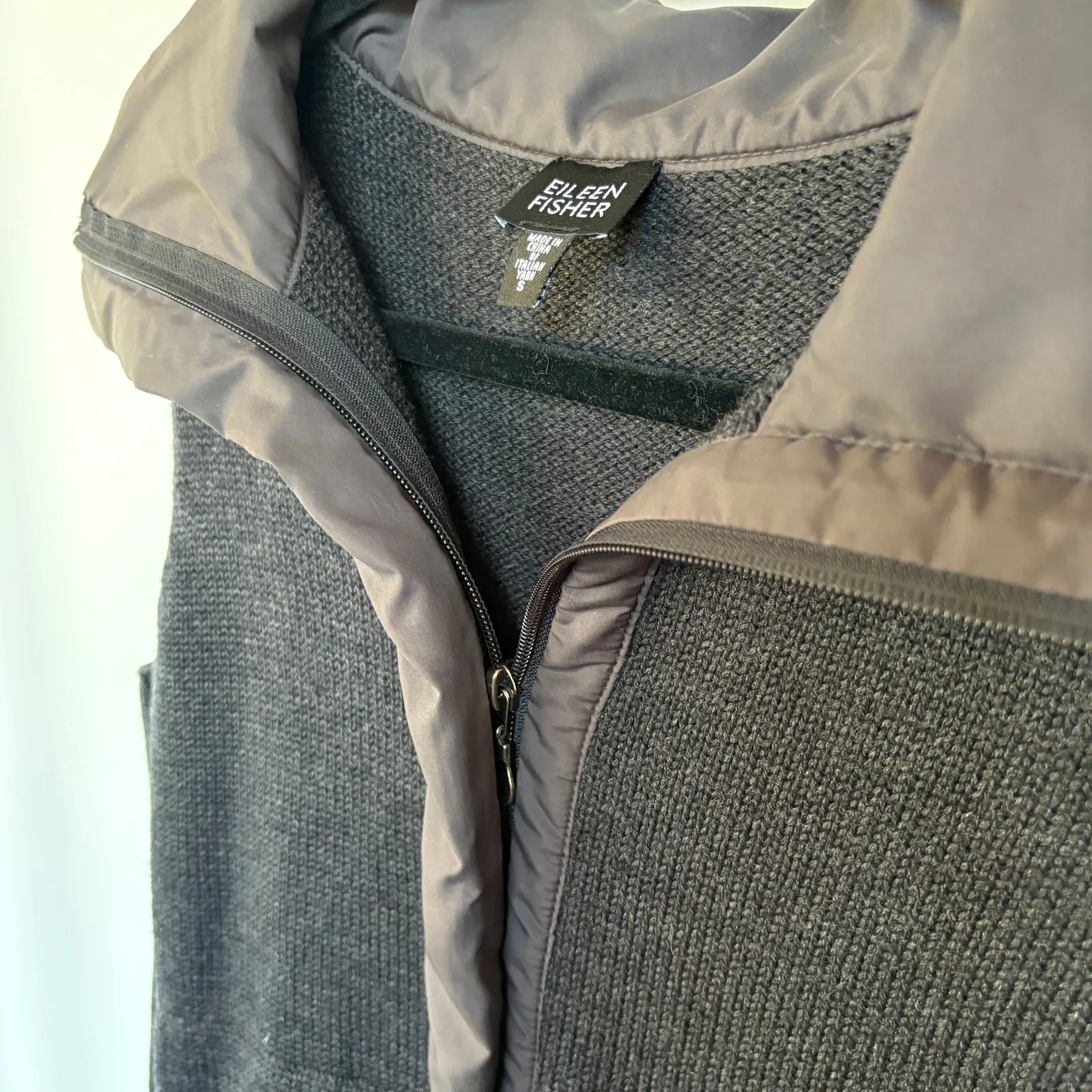 Eileen Fisher Merino Wool Sweater Vest Full Zip Puffer Gray Quiet Luxury Small - Image 4