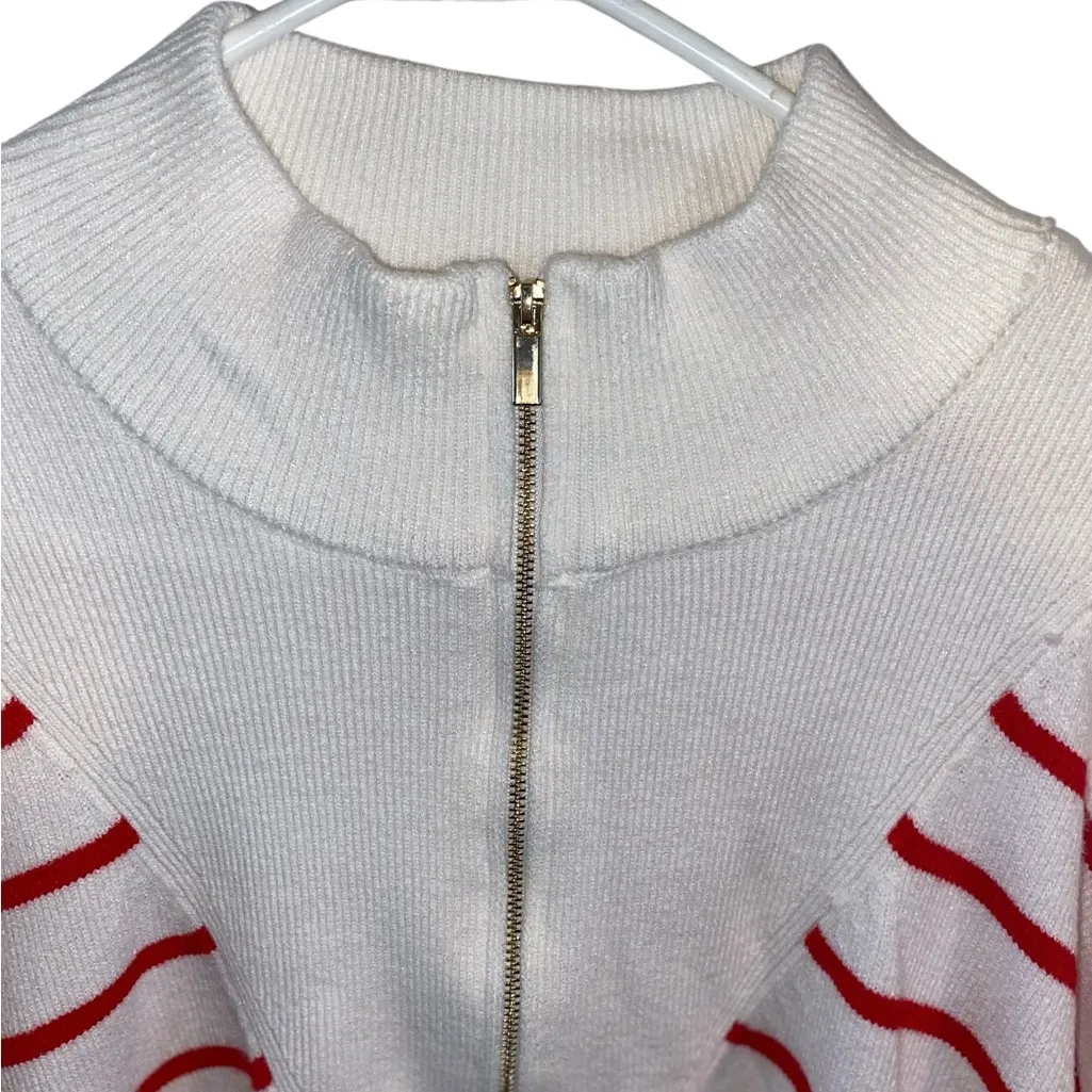 New Draper James Striped Quarter Zip Sweater Red White Mariner Stripe candy cane - Image 6
