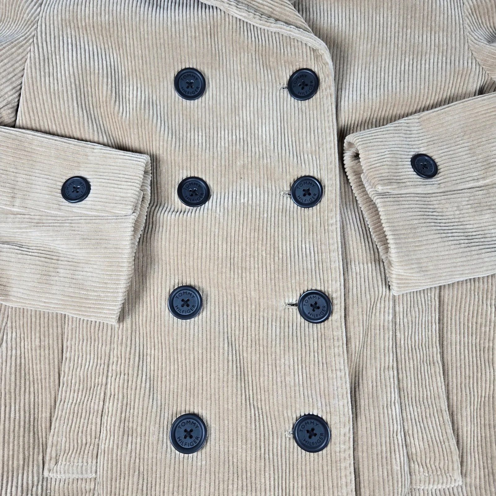 Vintage Y2K Tommy Hilfiger Women's Corduroy Double Breasted‎ Jacket Beige Size M - Image 7