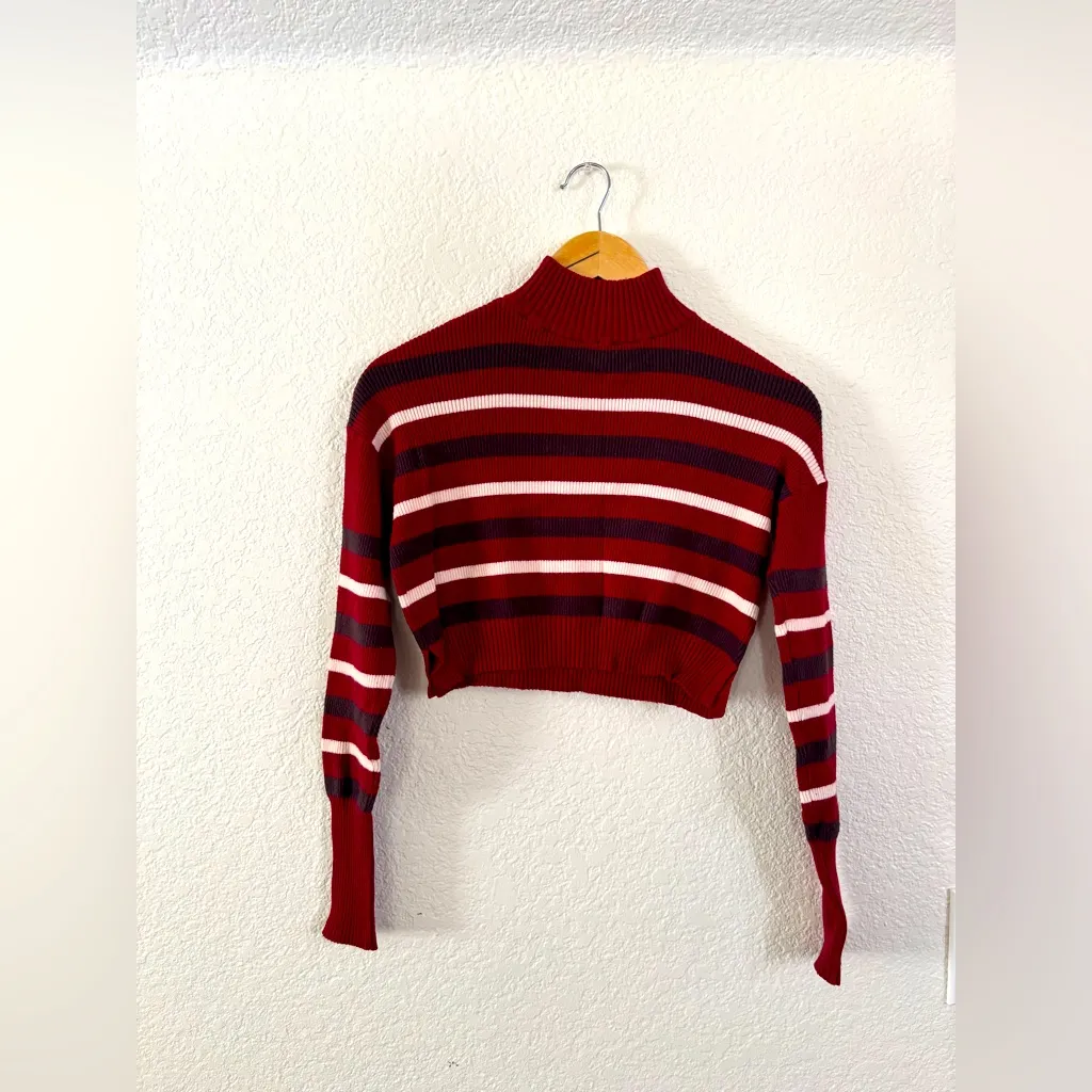 Arizona Jean Co. Red White Black Long Sleeve Mock Neck Crop Top Blouse Size XS - Image 2