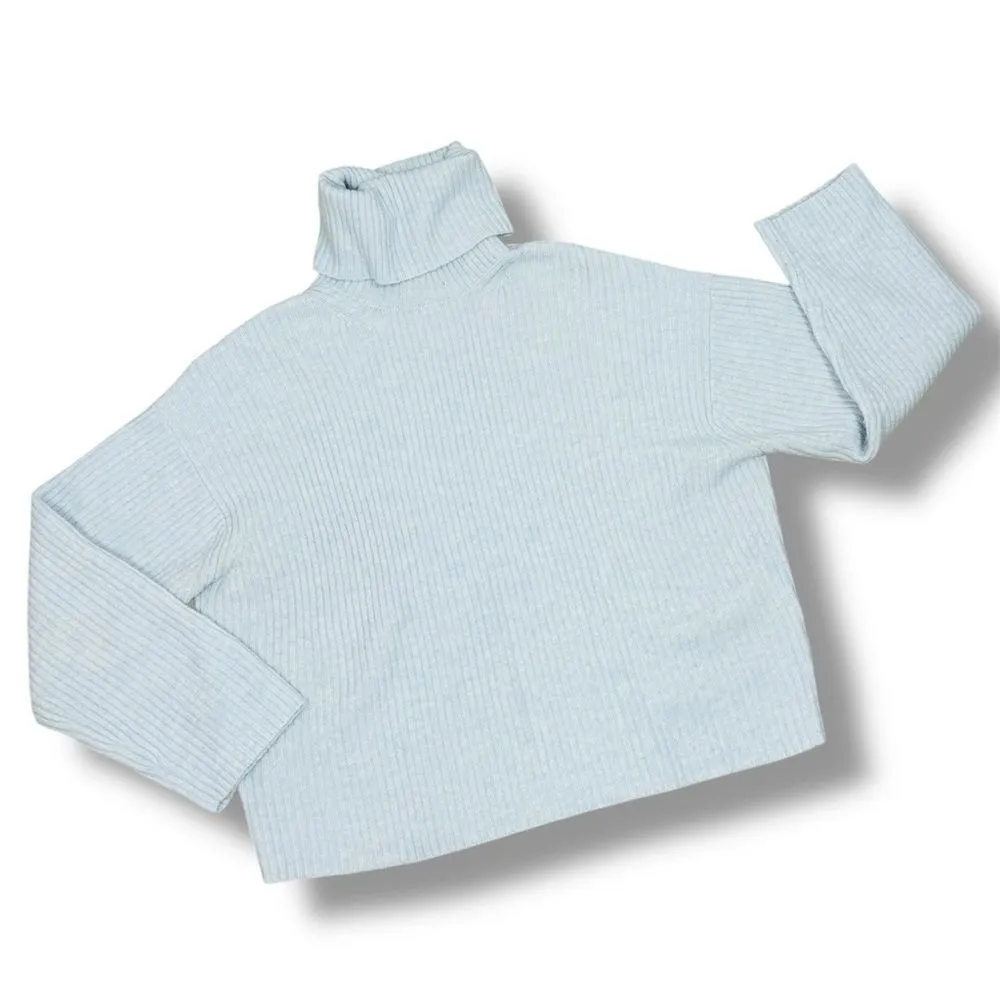 H&M Oversized Ribbed‎ Cowl Neck Sweater Powder Blue Medium - Image 12