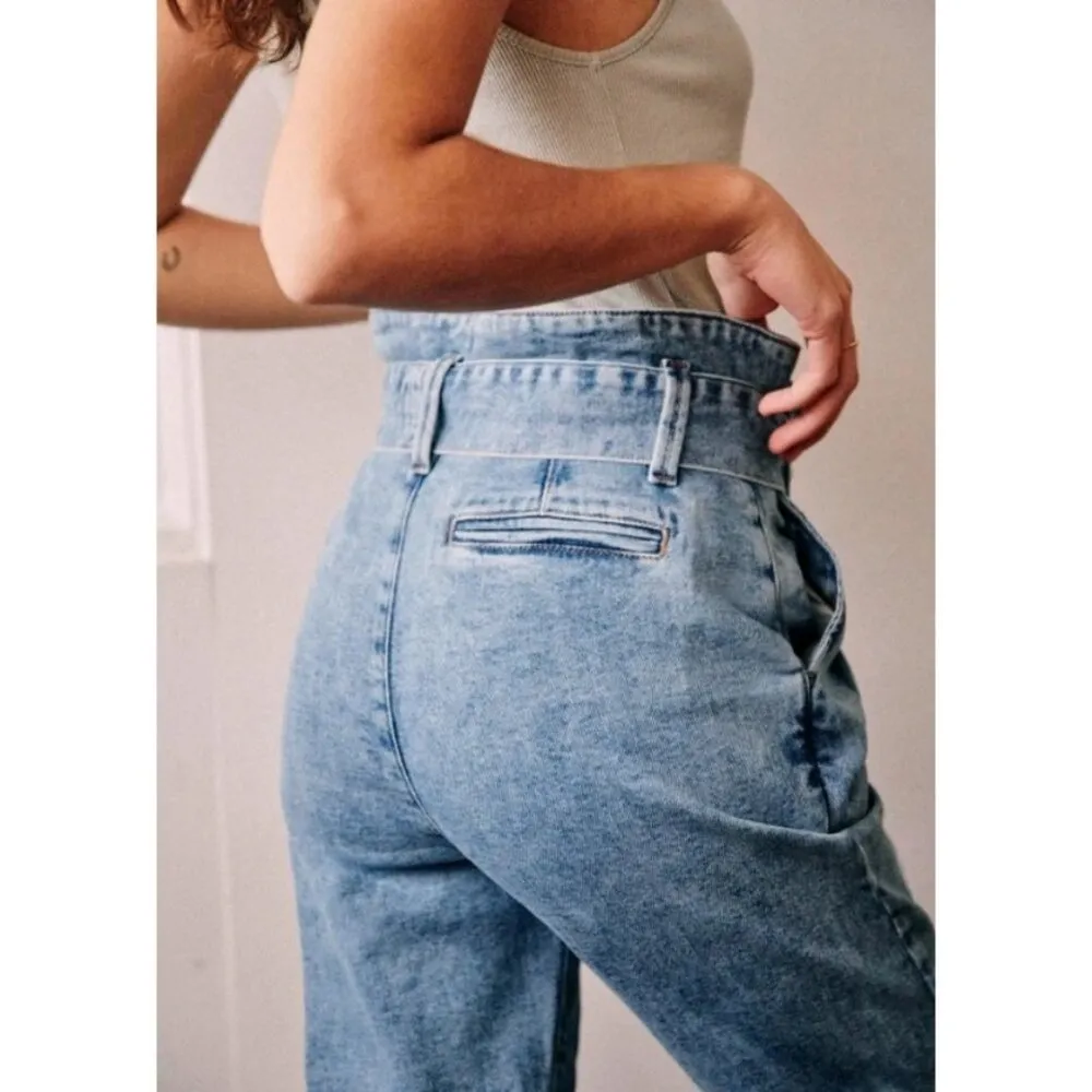 💕SEZANE💕 Austin Belted Paperbag Denim Trousers ~ Bleached Blue FR 36 NWOT - Image 4