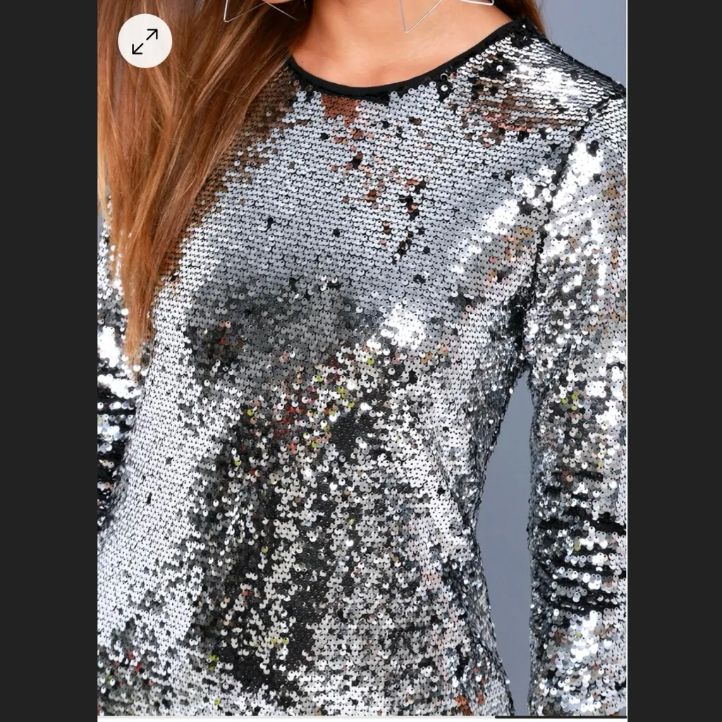 Lulus Main Event Silver Sequin 3/4 Sleeve Sheath Dress‎ MEDIUM - Image 3