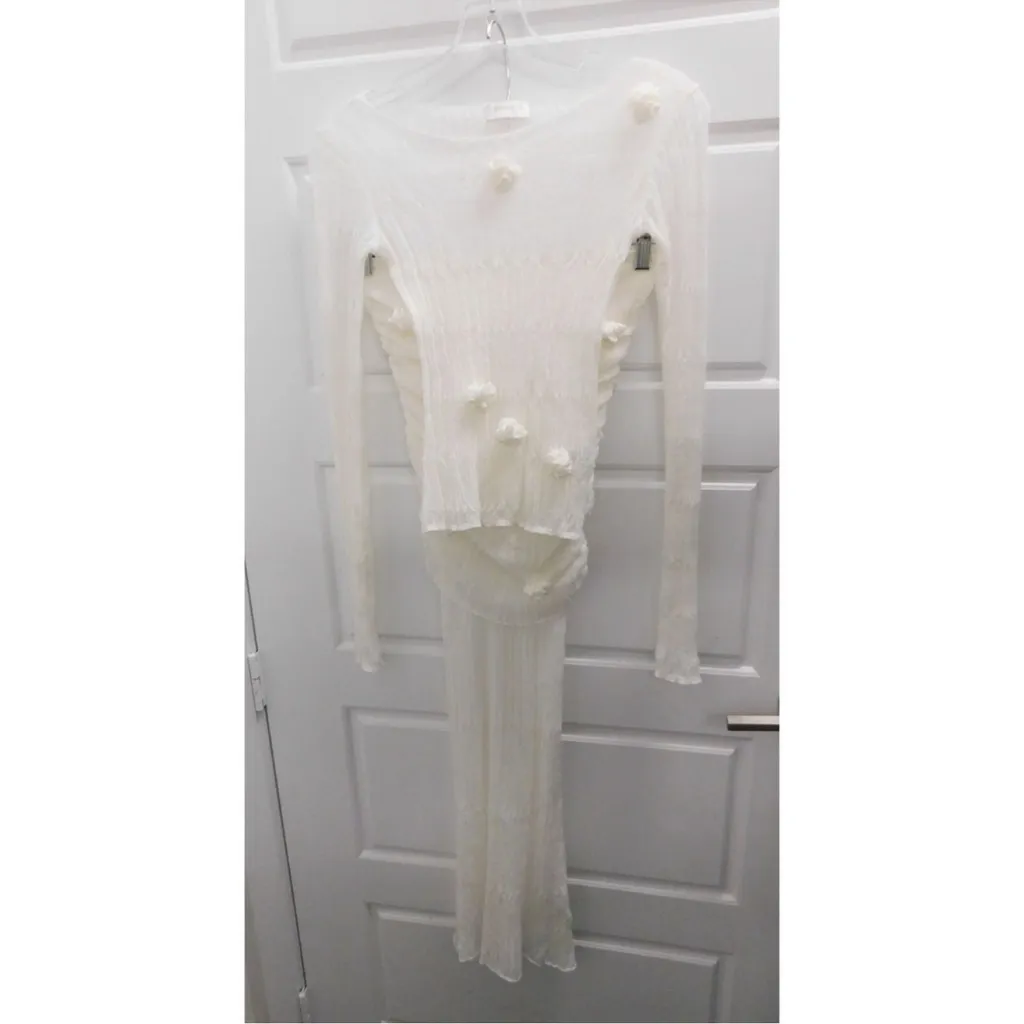 Meshki 2 Piece Set White Stretchy Knit Top And Long Maxi Skirt sz S - Image 6