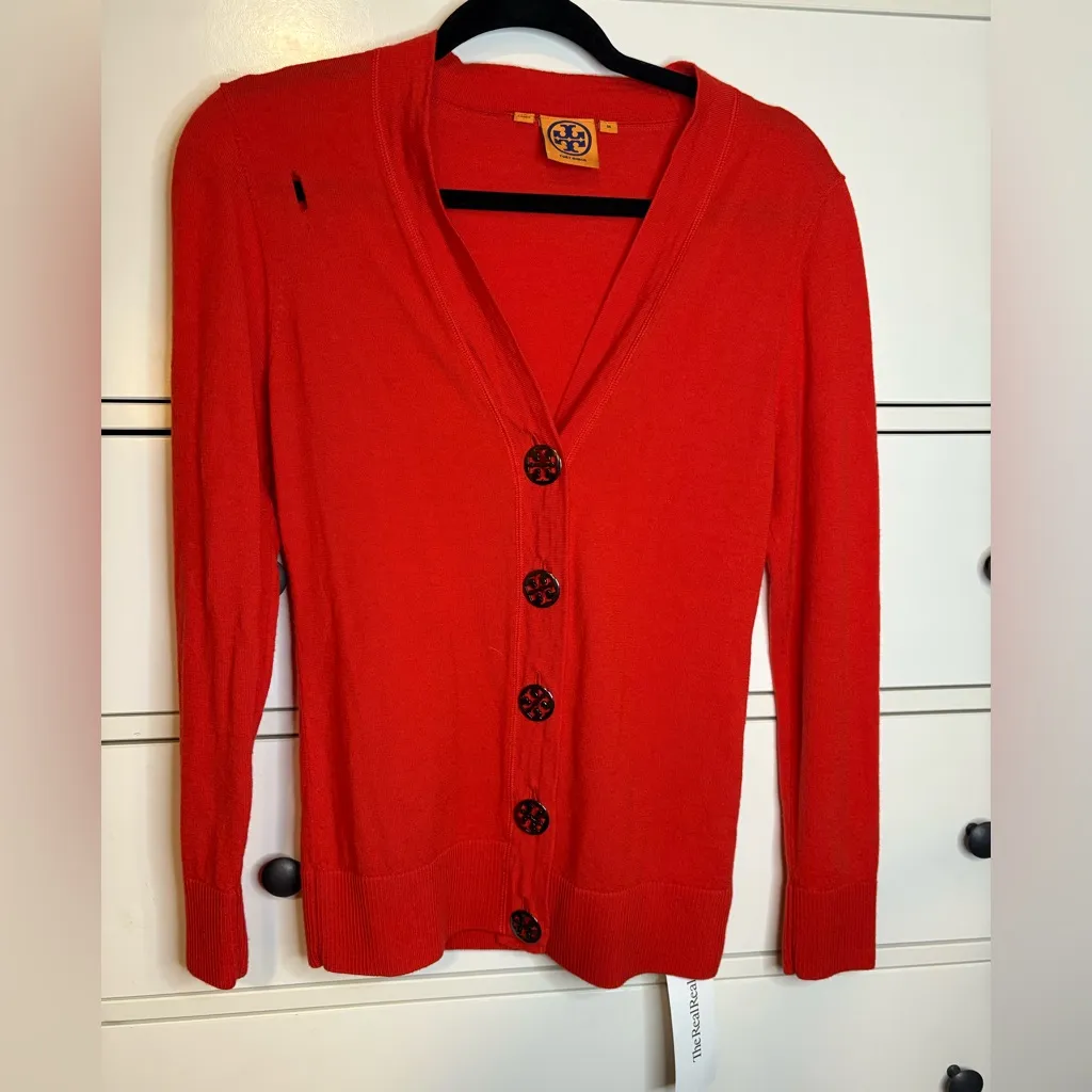Tory Burch Simone Cardigan sweater Orange Medium - Image 2