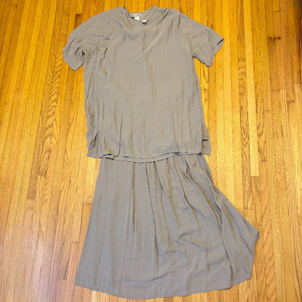 Worlds Apart Linen Blend Boho 3 Piece Skirt Set Shirt Tank Skirt Taupe Womens L Gray Size L - Image 2