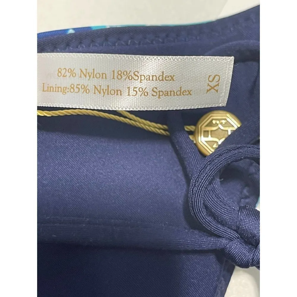 Helen Jon Palm Springs Reversible String Bathing Suit Bikini Top Navy Blue XS Blue - Image 13