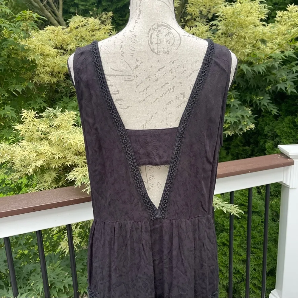 LOFT maxi tiered tank dress black crochet details Sz 12P - Image 6