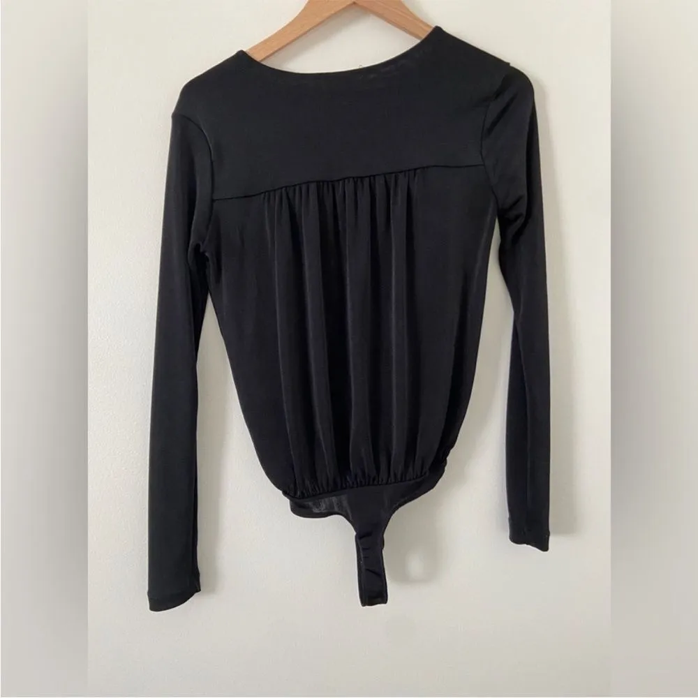 Free People Turnt Surplice-Neck Bodysuit Women's L Black Long Sleeves Pullover - Image 7