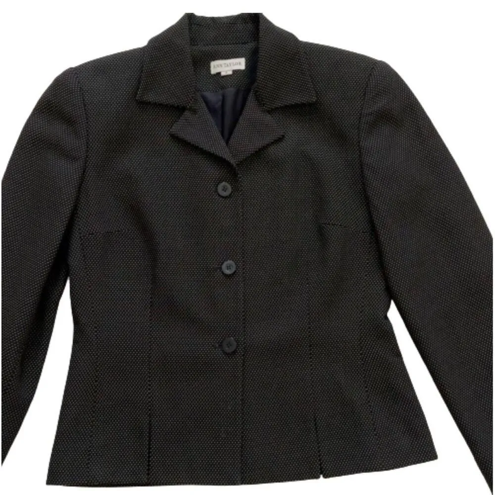 Ann Taylor Blazer Jacket Wool Blend Black Tan Stitch Button Front Career Size 4 - Image 8