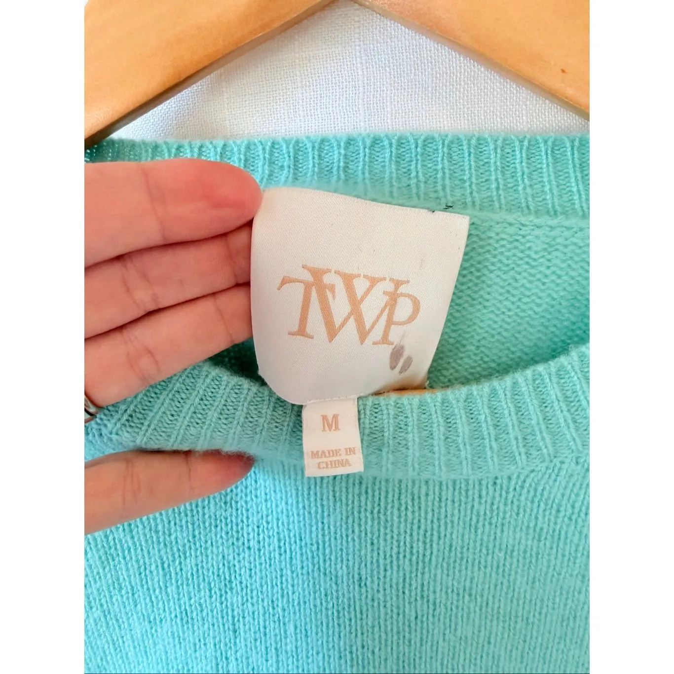 TWP Cashmere Boy Crew in the color Aqua Size Medium Green - Image 4