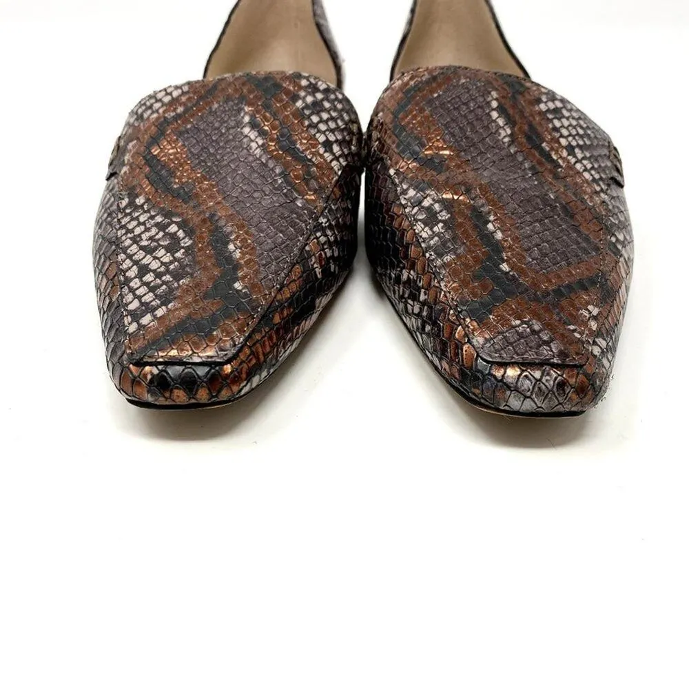 Vince Camuto Brown Copper Snakeskin Print Kordie D'orsay Leather Loafers 6.5 - Image 2