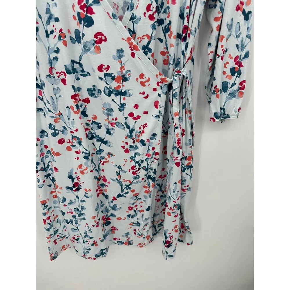 Green Cotton by Garnet Hill Blue Floral Wrap Front Dress Knee Length XL NWT - Image 3