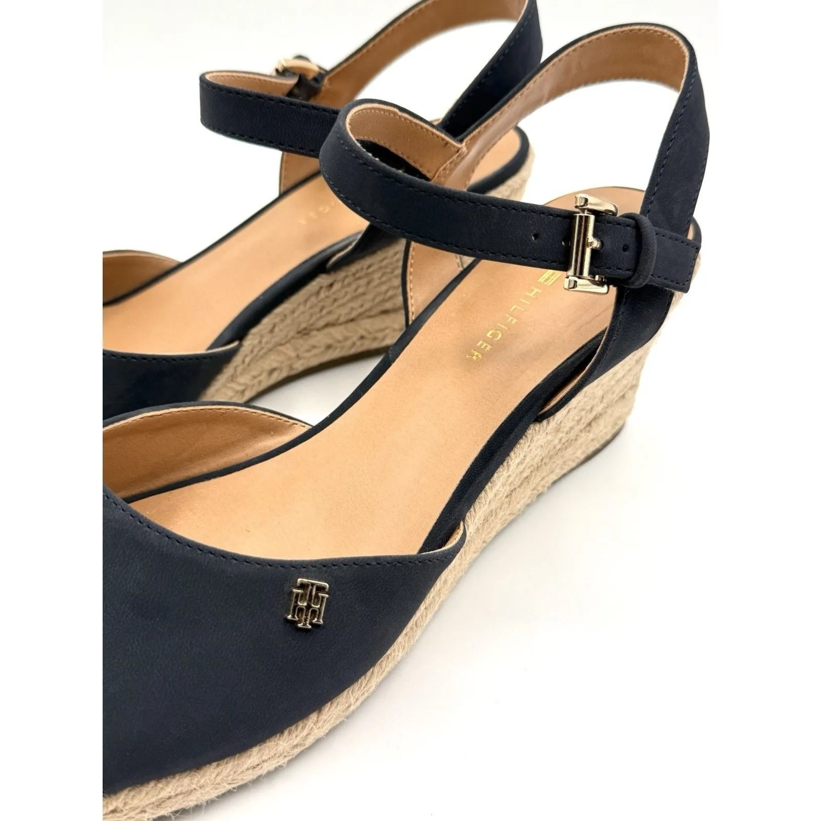 Tommy Hilfiger Gallie‎ Espadrilles Women's Wedges Ankle Buckle Navy Sandals 10M - Image 2
