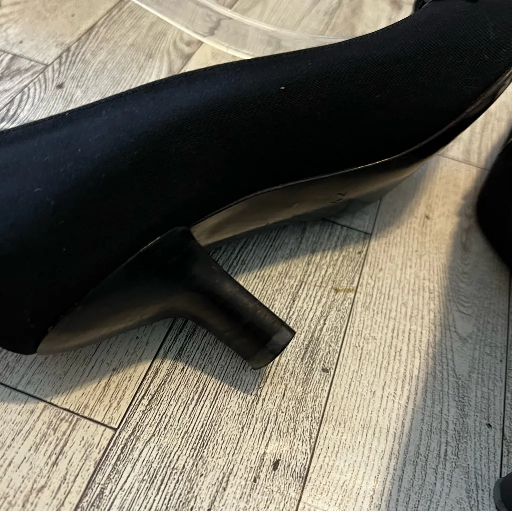 VTG Pancaldi 1888 Black Silk Floral Appliqué Heels Size 7.5 AA Coquette Y2K - Image 7