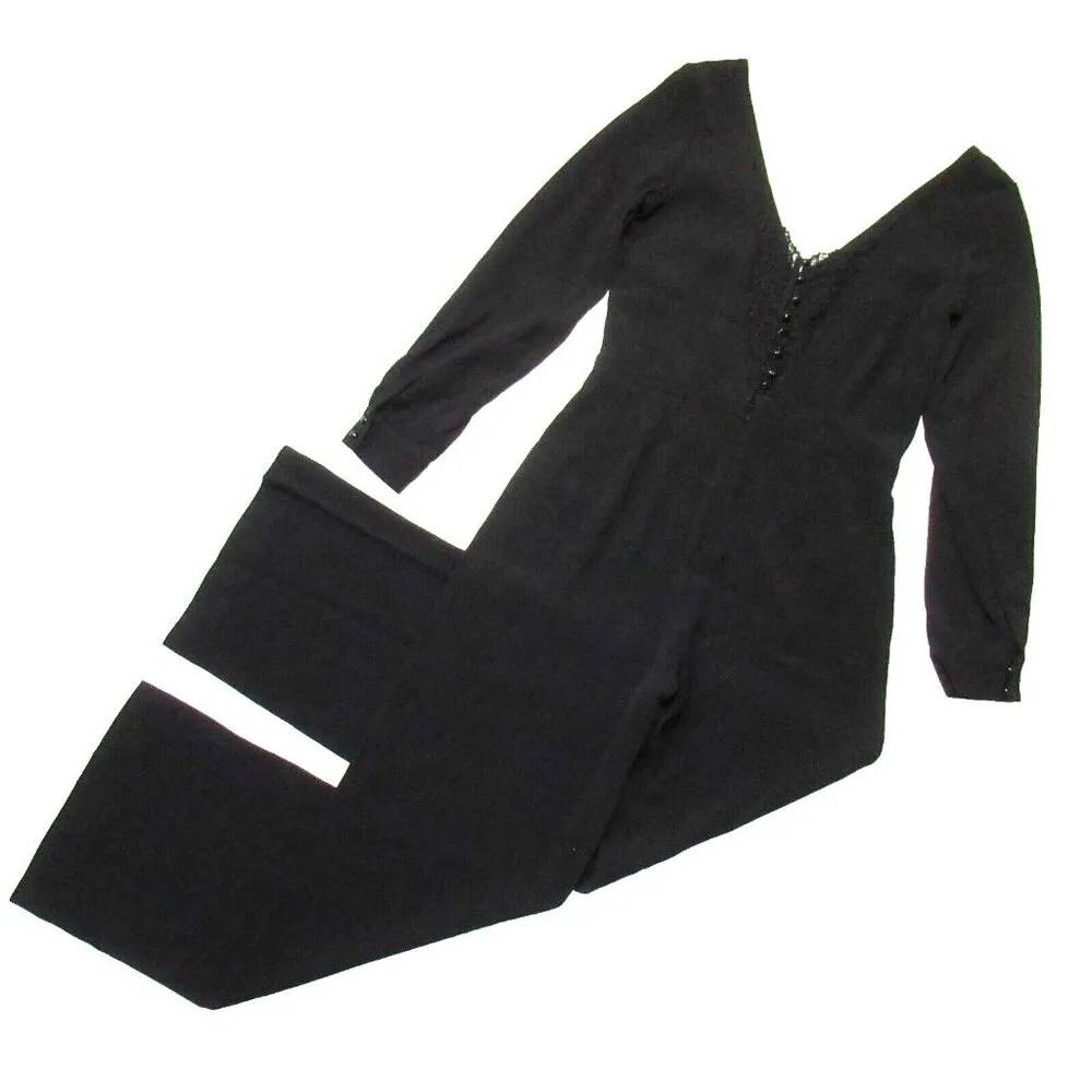 NWT Sezane Cecilia Jumpsuit in Noir Black Crepe V-neck One-Piece 38 / US 6 - Image 9