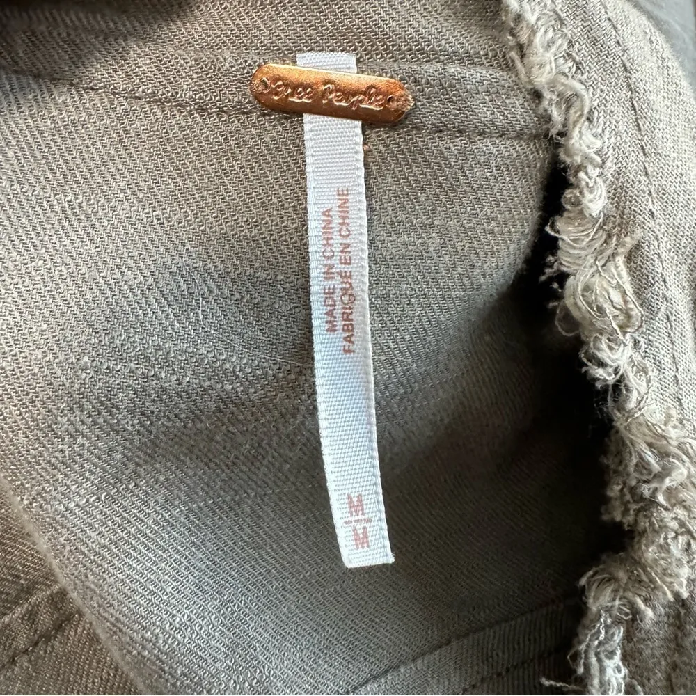 Free People Raw Femme Linen Brown Medium Waterfall Frayed Blazer Jacket Cardigan - Image 6