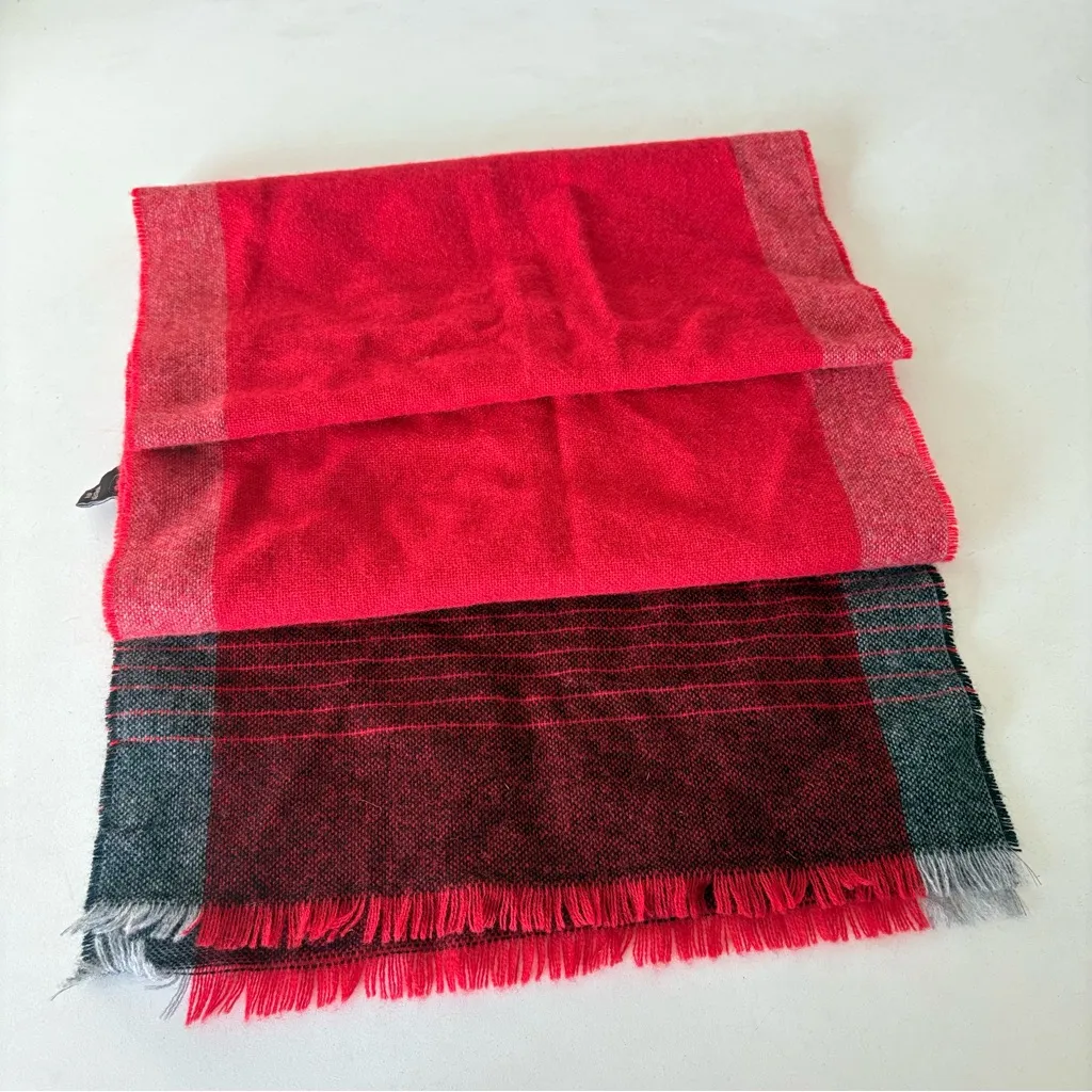 Fraas Red Gray 100% Cashmere Scarf 69”x13.5” Made In Germany - Image 2