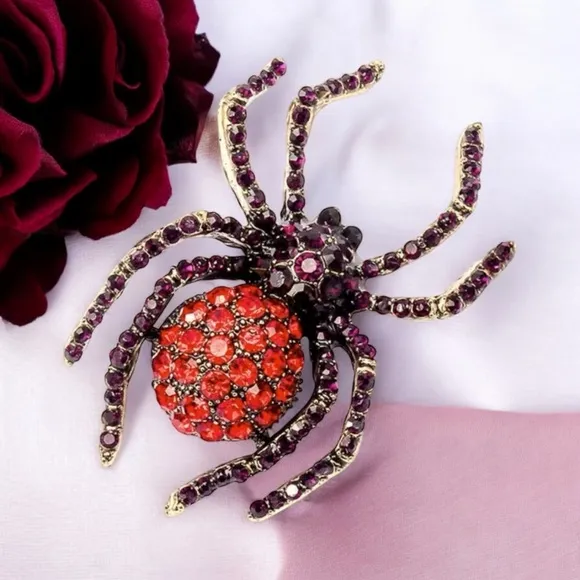 Spider silver plated/red/black Rhinestone Brooch Women Suit Brooches Pin faux fa - Image 3