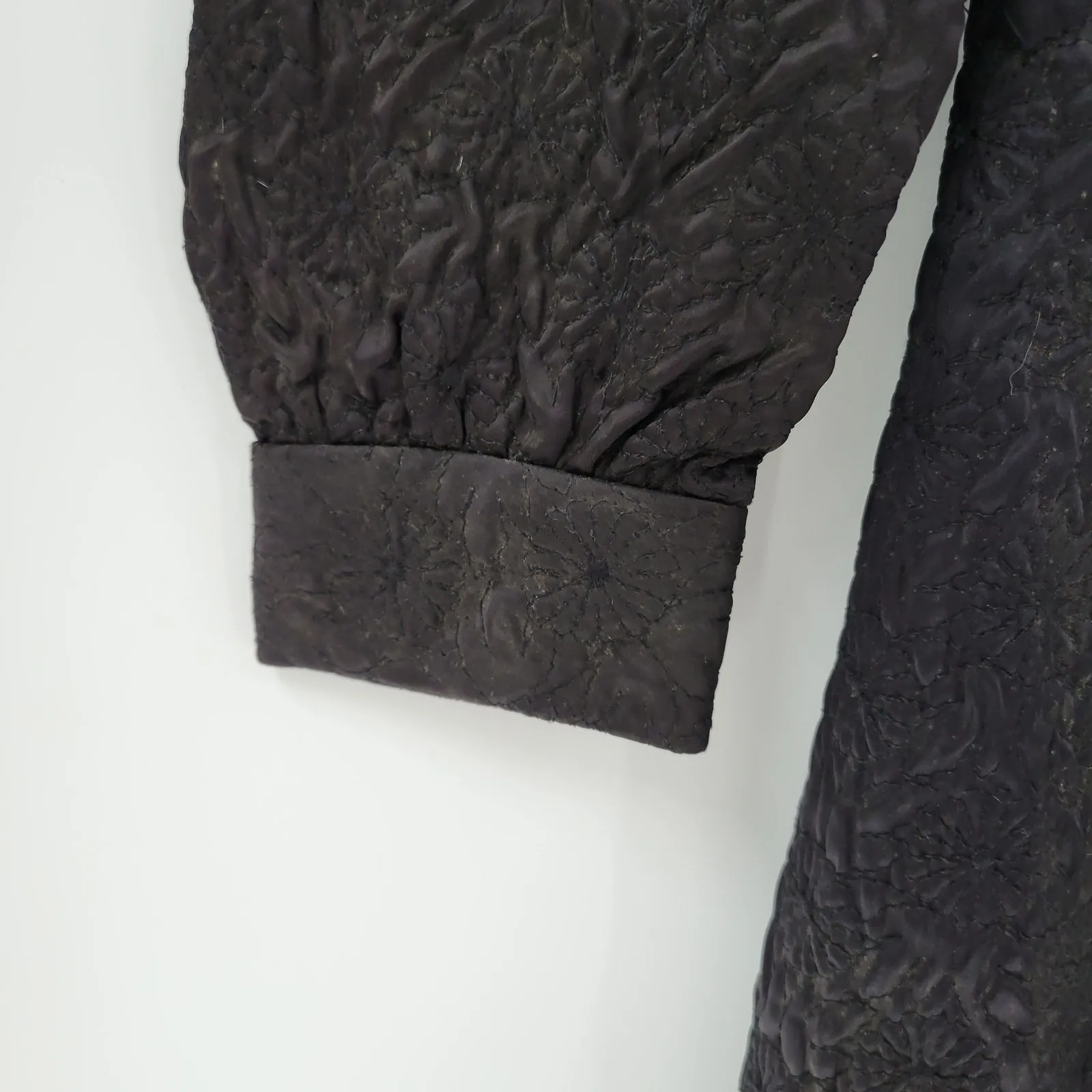 VTG Womens Dress Coat Sm Black Quilted Floral‎ Embellished Puff Sleeve Size 2P - Image 8