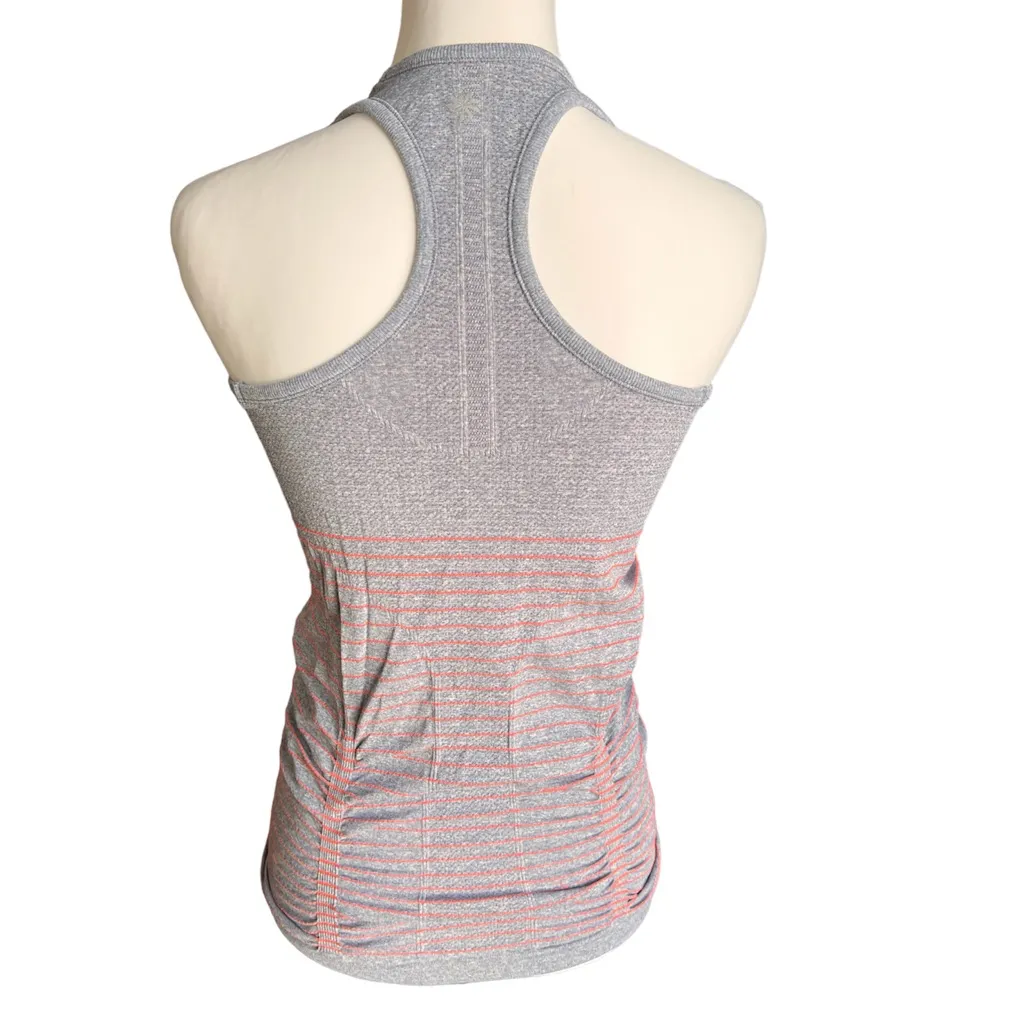 Athleta🦎Fastest Track Tank Coral Sizzle Stripe Pink Gray Ruch Top Shirt🌵 - Image 2