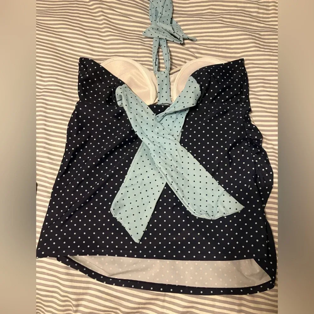 Motherhood Maternity Tankini Medium Blue‎ Polka Dots - Image 3