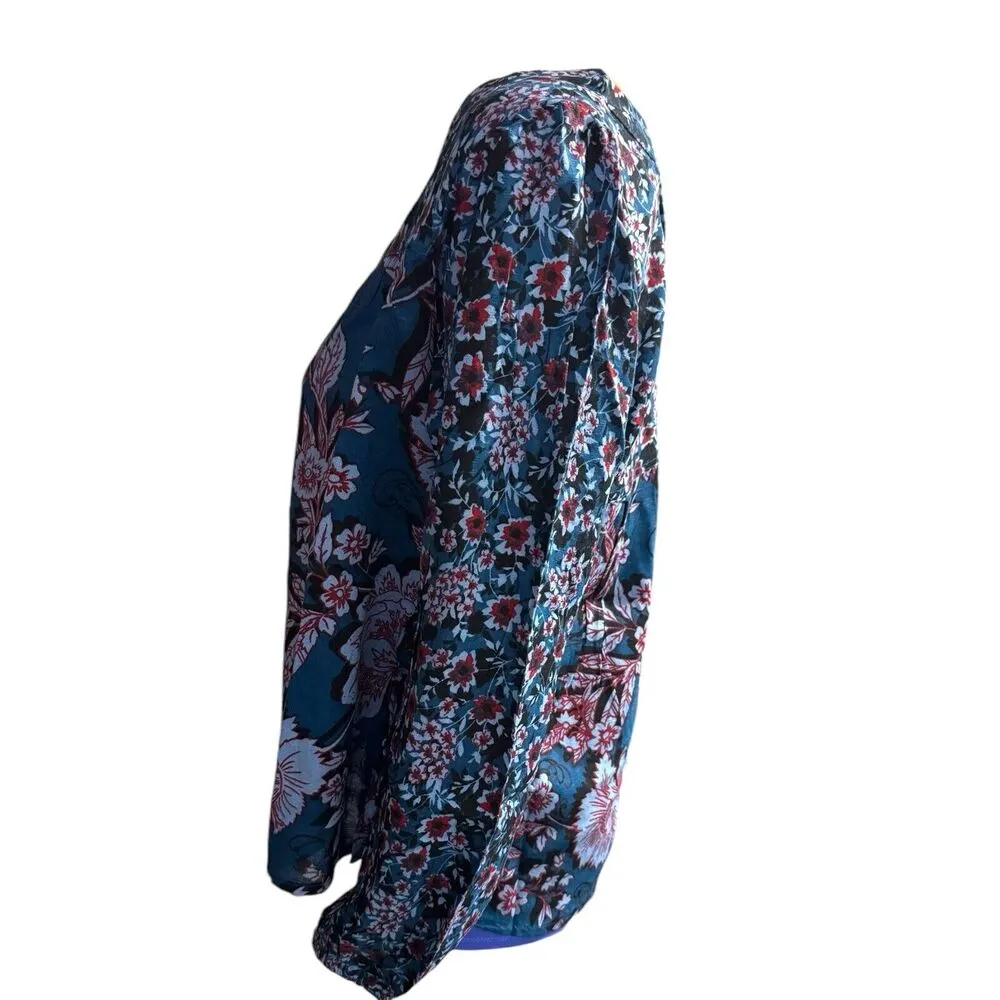NWT Band Of The Free Josie Sapphire Floral Long Sleeve Oversized Peasant Top XS Blue - Image 4