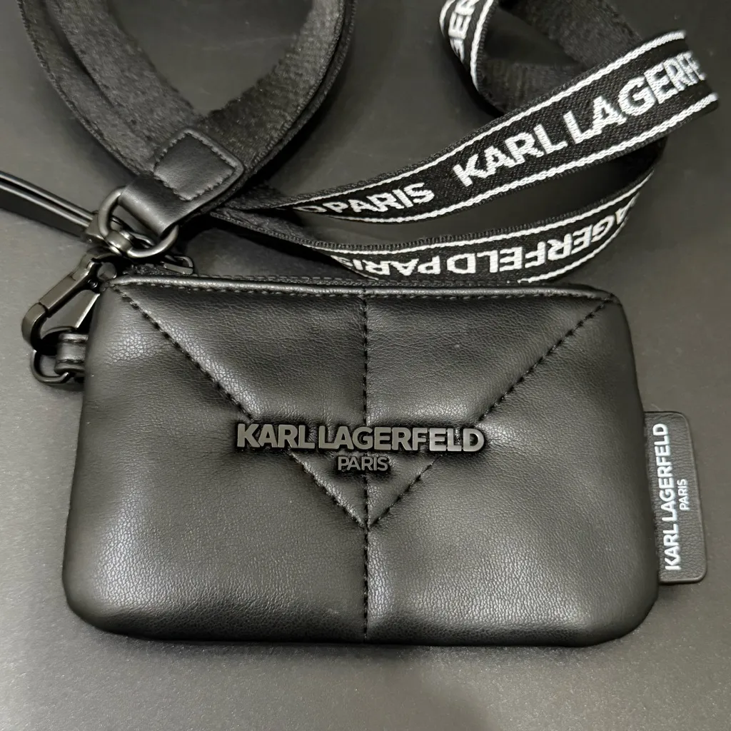 KARL LAGERFELD Paris Quilted Black Faux Leather Lanyard Wallet - Image 3